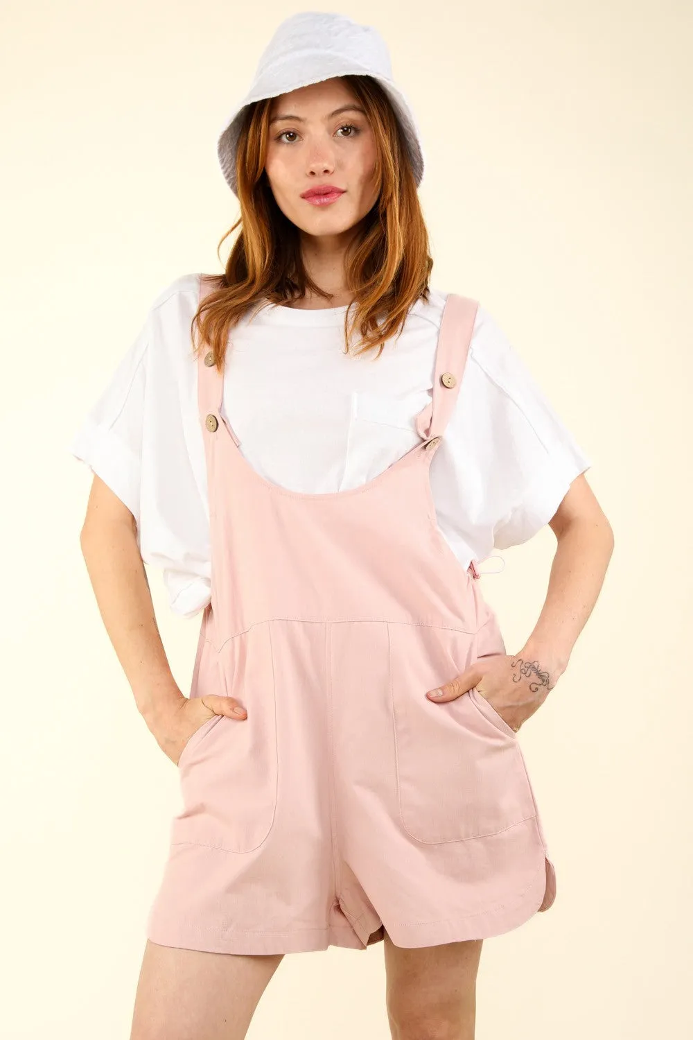 Pink Adjustable Waist Suspender Overall Romper