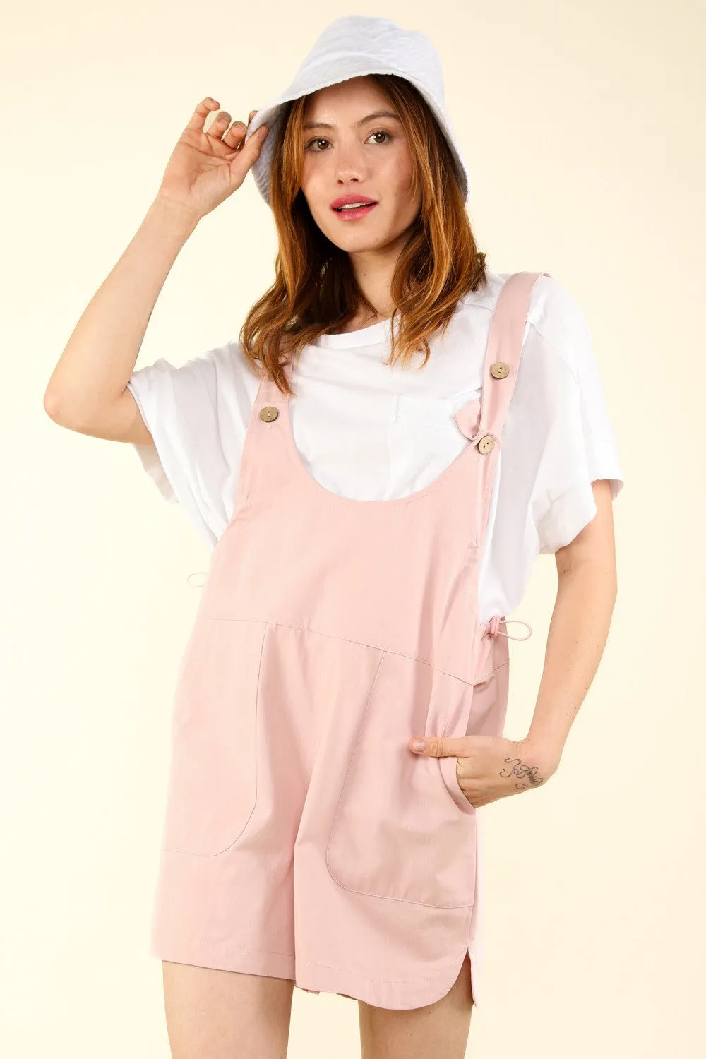 Pink Adjustable Waist Suspender Overall Romper