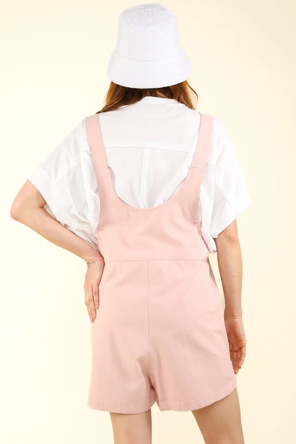 Pink Adjustable Waist Suspender Overall Romper