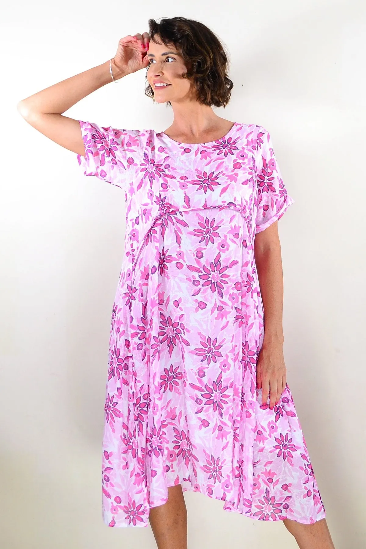 Pink Petals Midi Tunic Dress