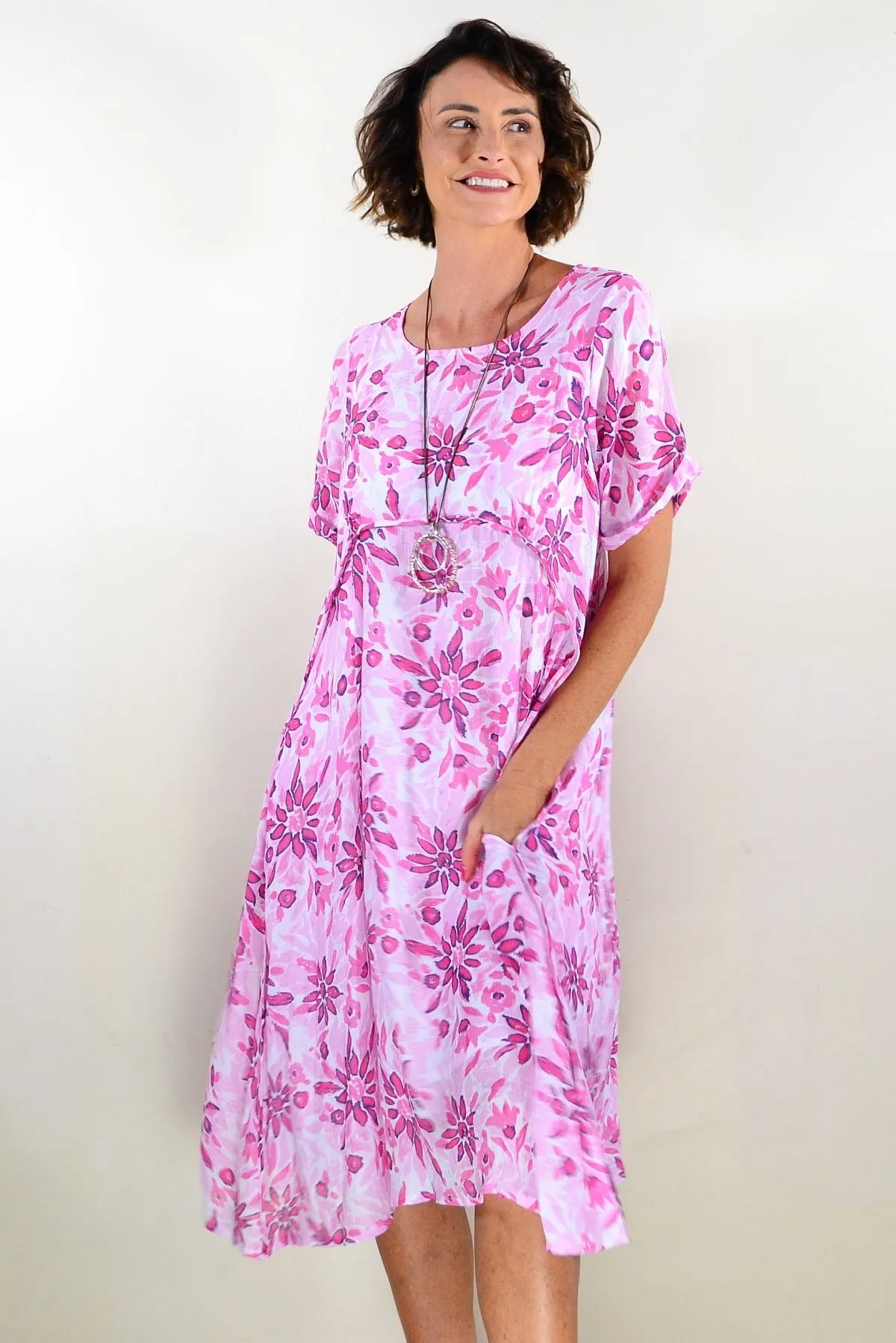 Pink Petals Midi Tunic Dress