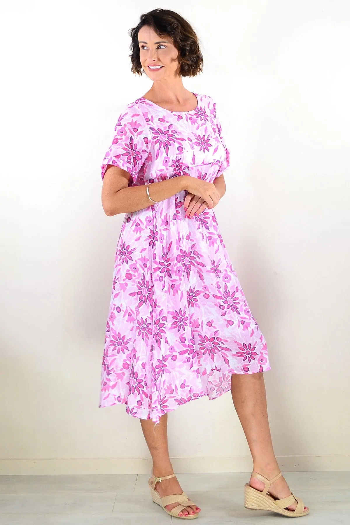 Pink Petals Midi Tunic Dress