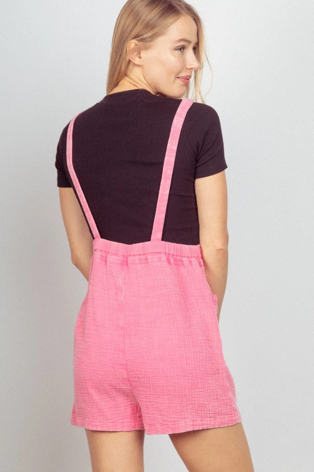 Pink Sleeveless Double Gauze Overall Romper