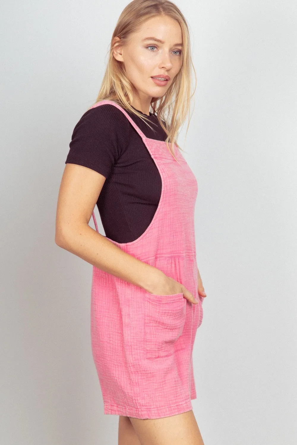 Pink Sleeveless Double Gauze Overall Romper