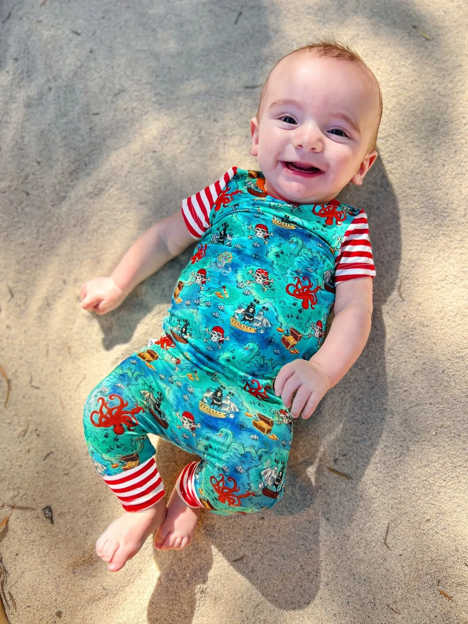 Pirate High Seas Treasure Map Romper with Side Zipper (0-3T)