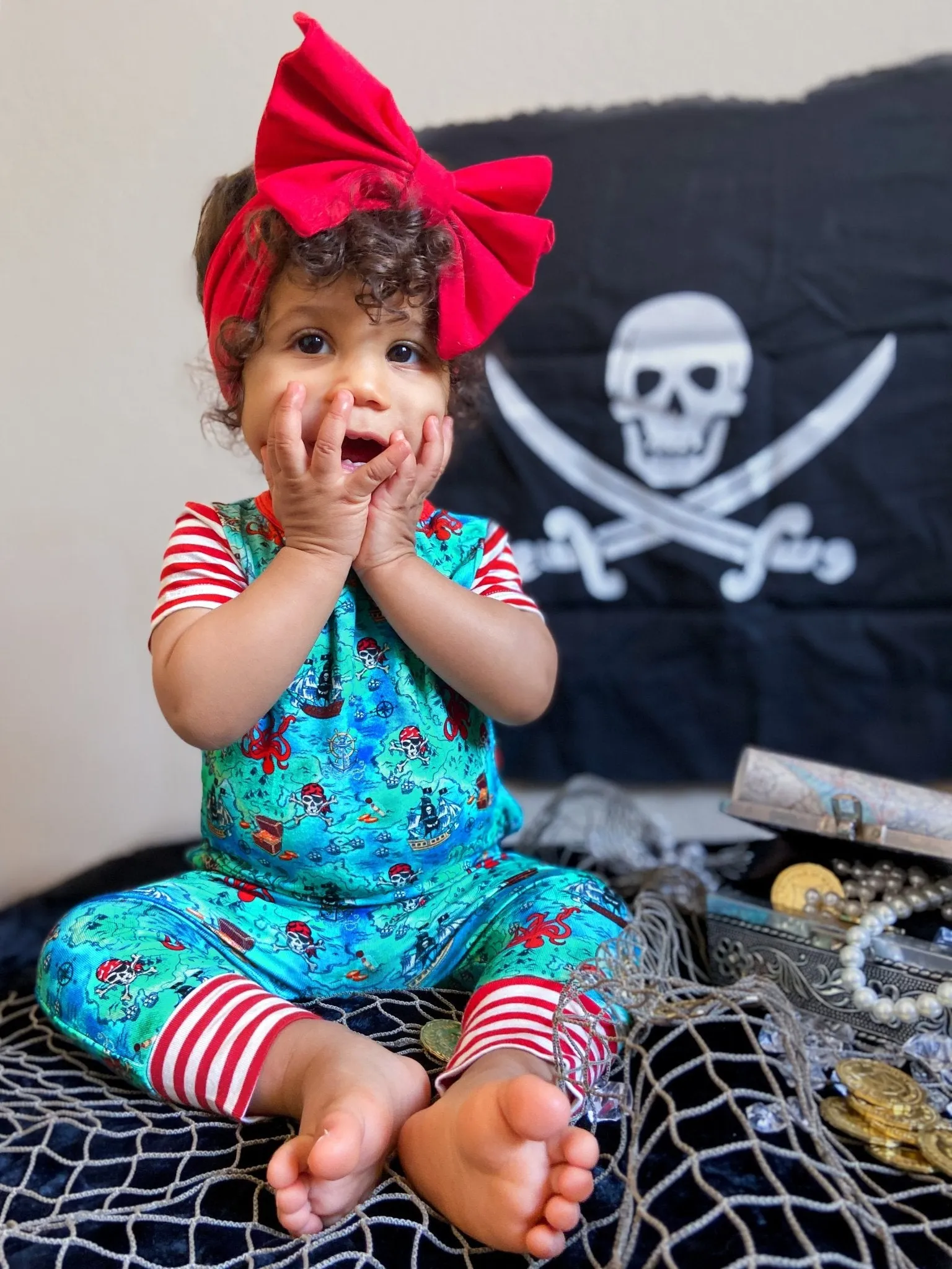 Pirate High Seas Treasure Map Romper with Side Zipper (0-3T)