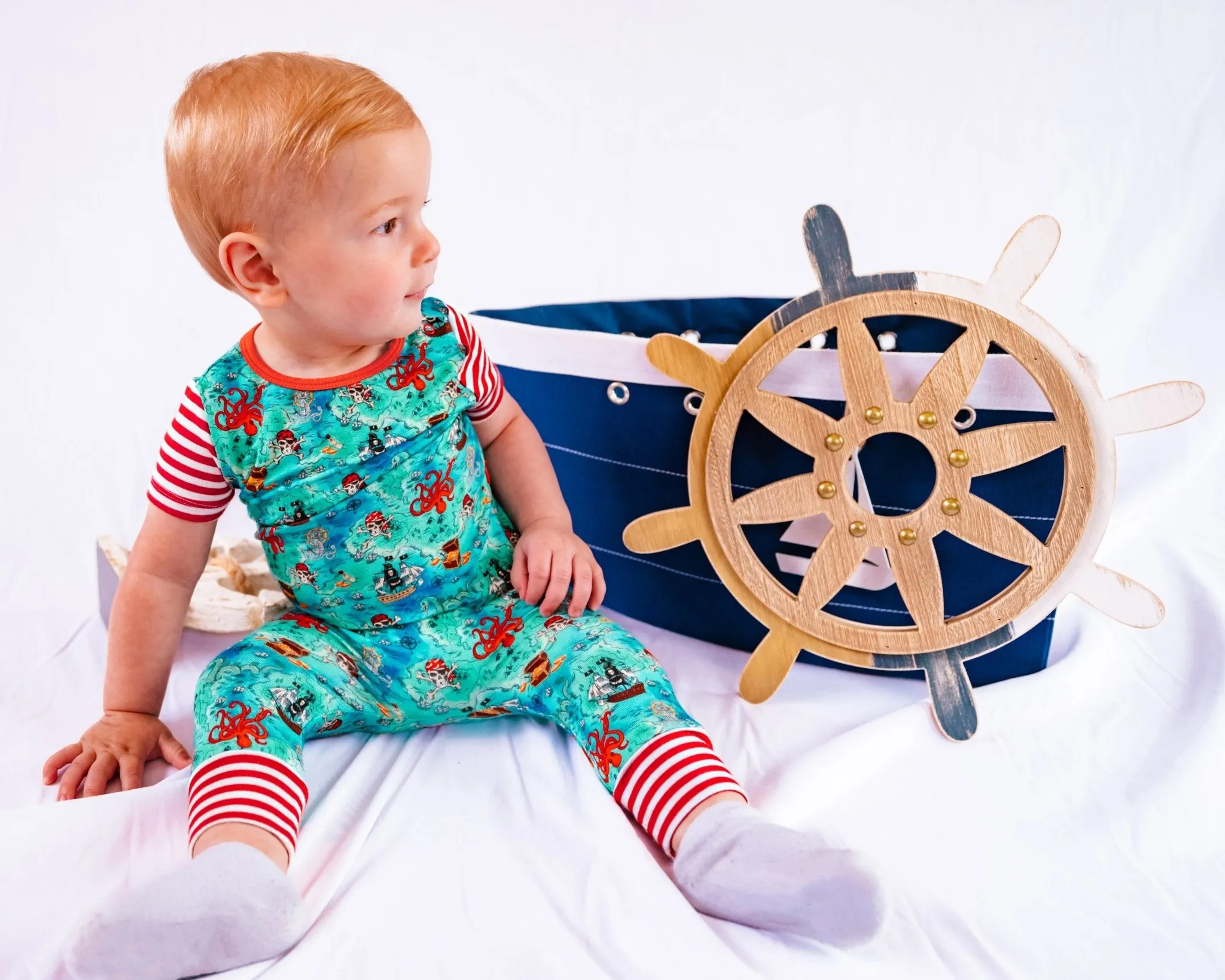 Pirate High Seas Treasure Map Romper with Side Zipper (0-3T)