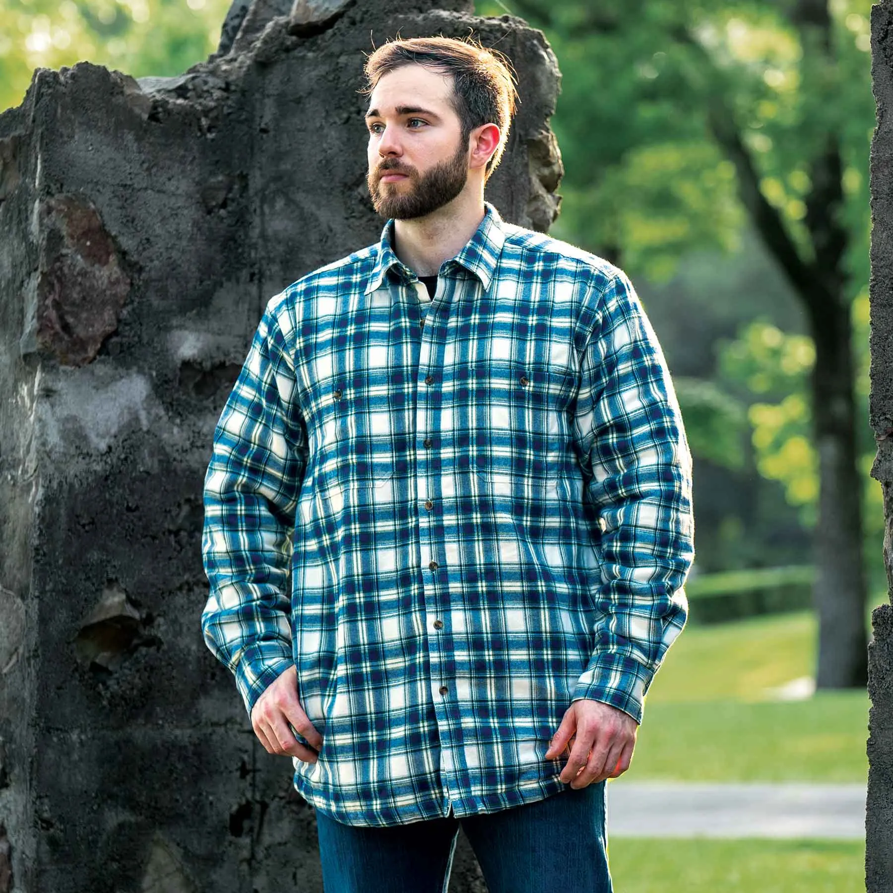 Plaid Fleece Lined Shirt- Green and Blue