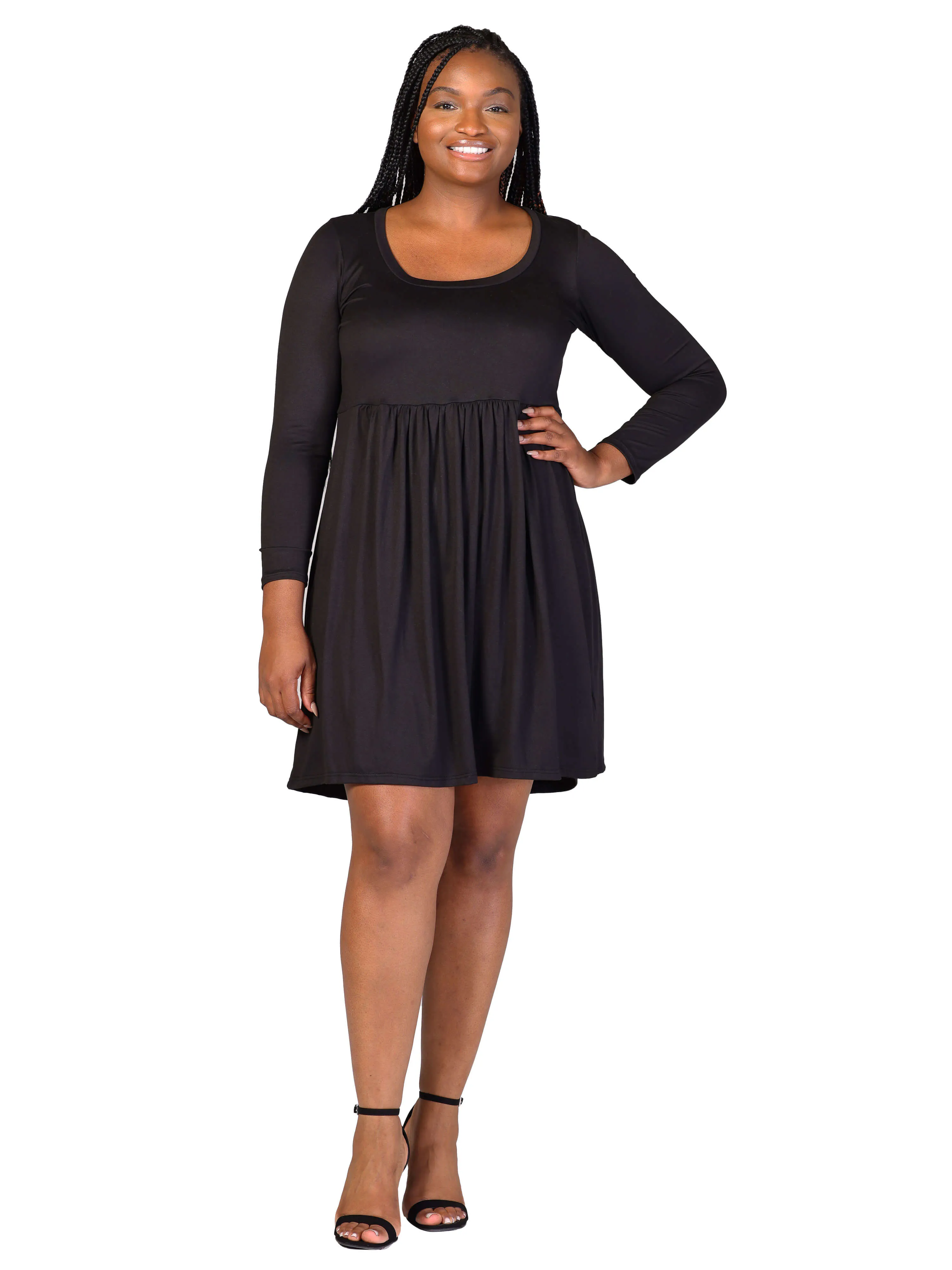 Plus Size Long Sleeve Babydoll Knee Length Dress