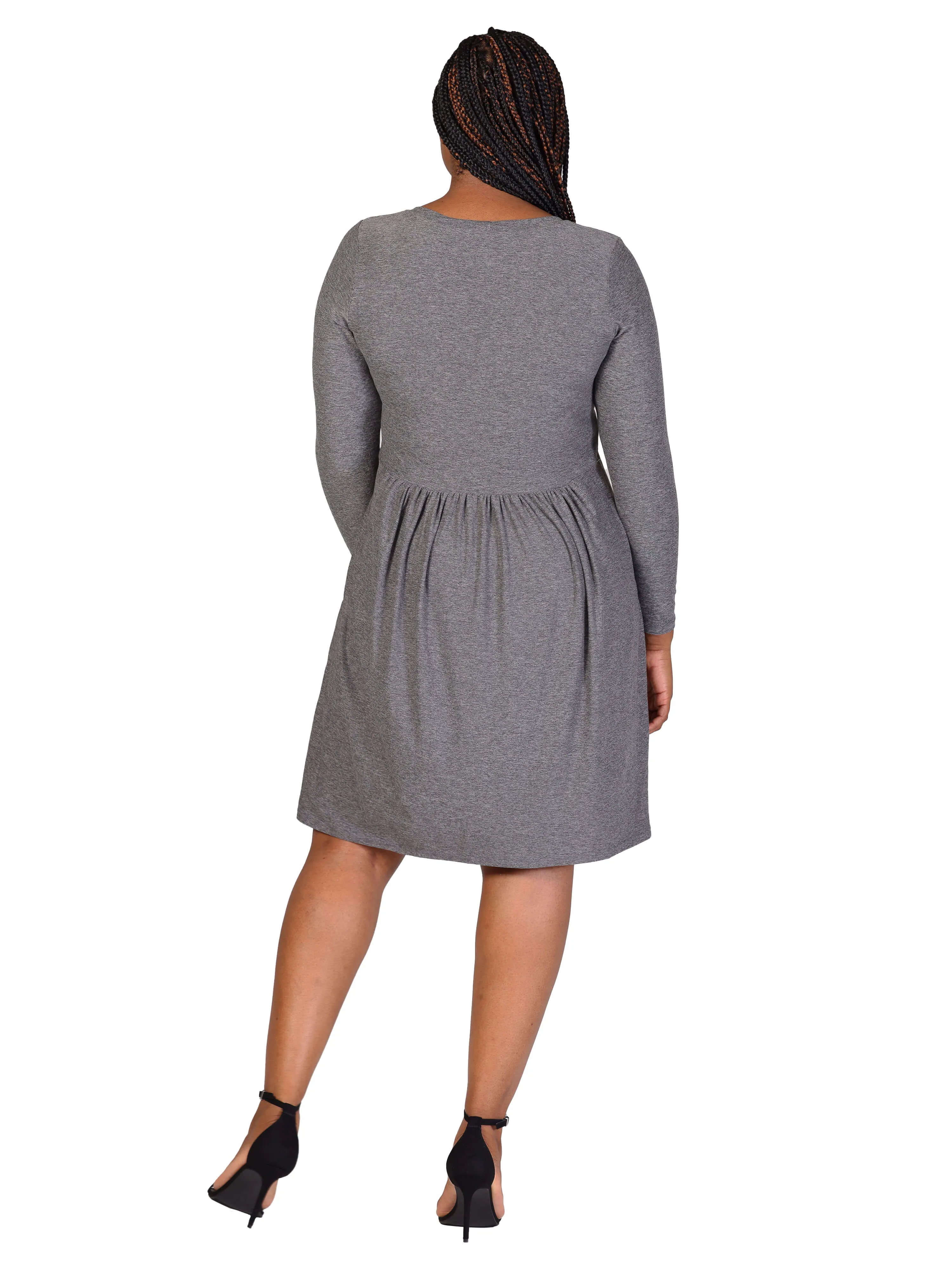 Plus Size Long Sleeve Babydoll Knee Length Dress