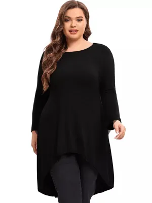 Plus Size Long Sleeve Elegant Spring Autumn Blouse Women Long Hi Low Fit Flare Swing Tops Large Size Loose Tunic 5XL 6XL 7XL 8XL