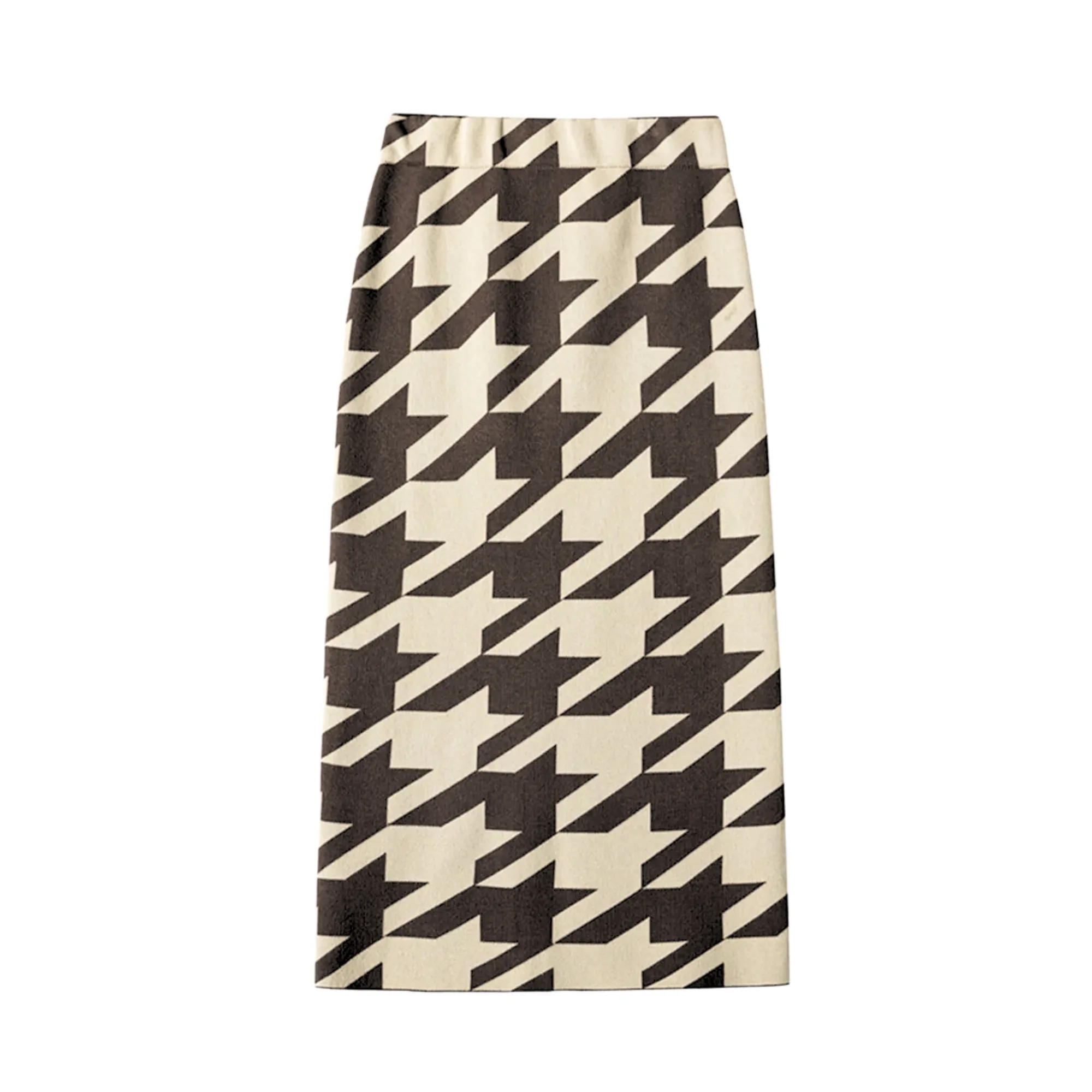 Pre Order:  Houndstooth Knitted Midi Pencil Skirt