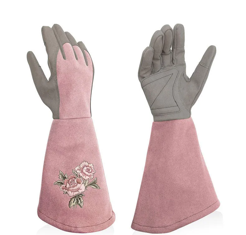 Professional Garden Leather Gloves Garden Rose Pruning Stab-Resistant Long Sleeve Printed Gardening Gloves