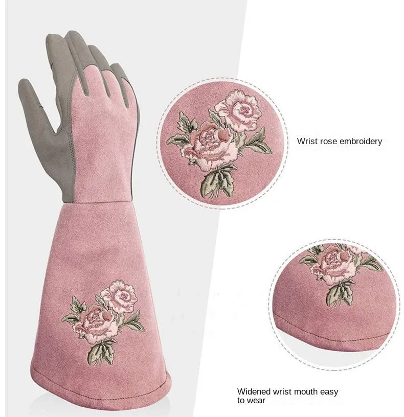 Professional Garden Leather Gloves Garden Rose Pruning Stab-Resistant Long Sleeve Printed Gardening Gloves