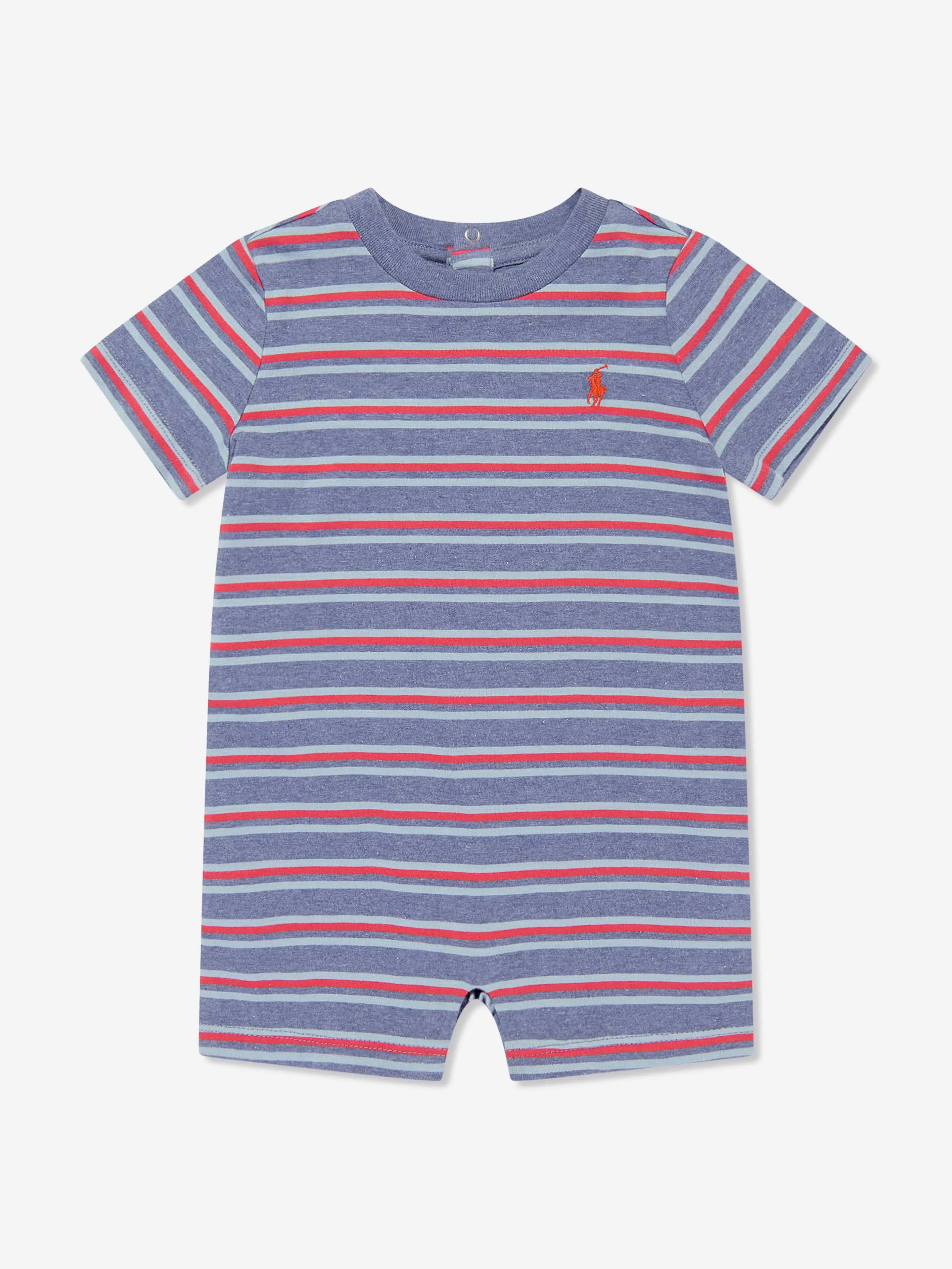 Ralph Lauren Baby Boys Striped Logo Romper in Blue