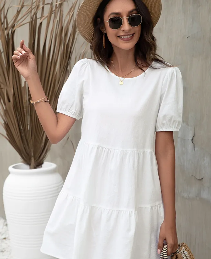 Randi Contrast Poplin Babydoll Dress - White