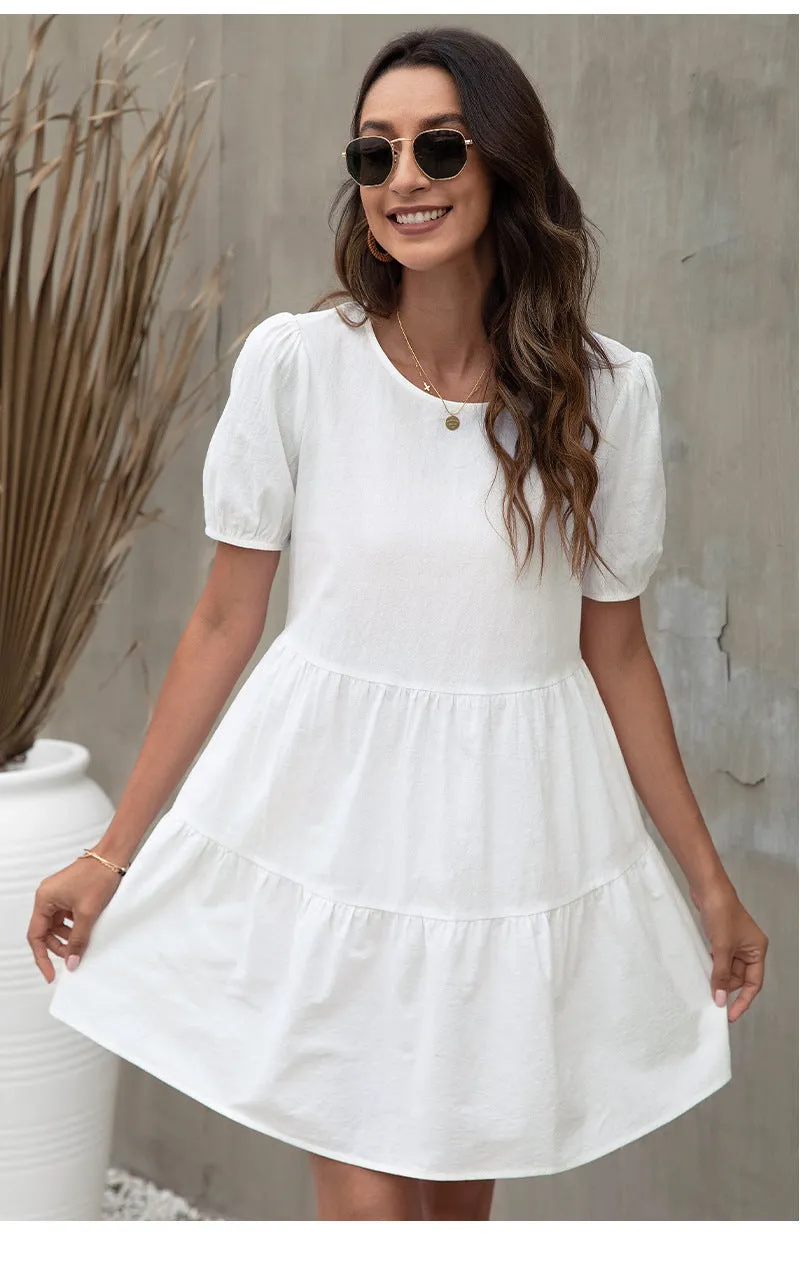 Randi Contrast Poplin Babydoll Dress - White