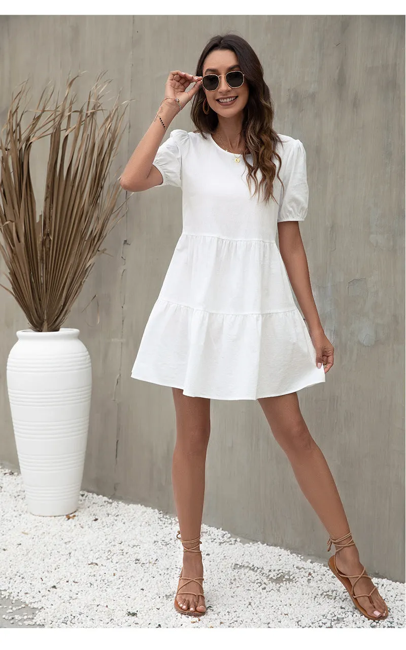 Randi Contrast Poplin Babydoll Dress - White