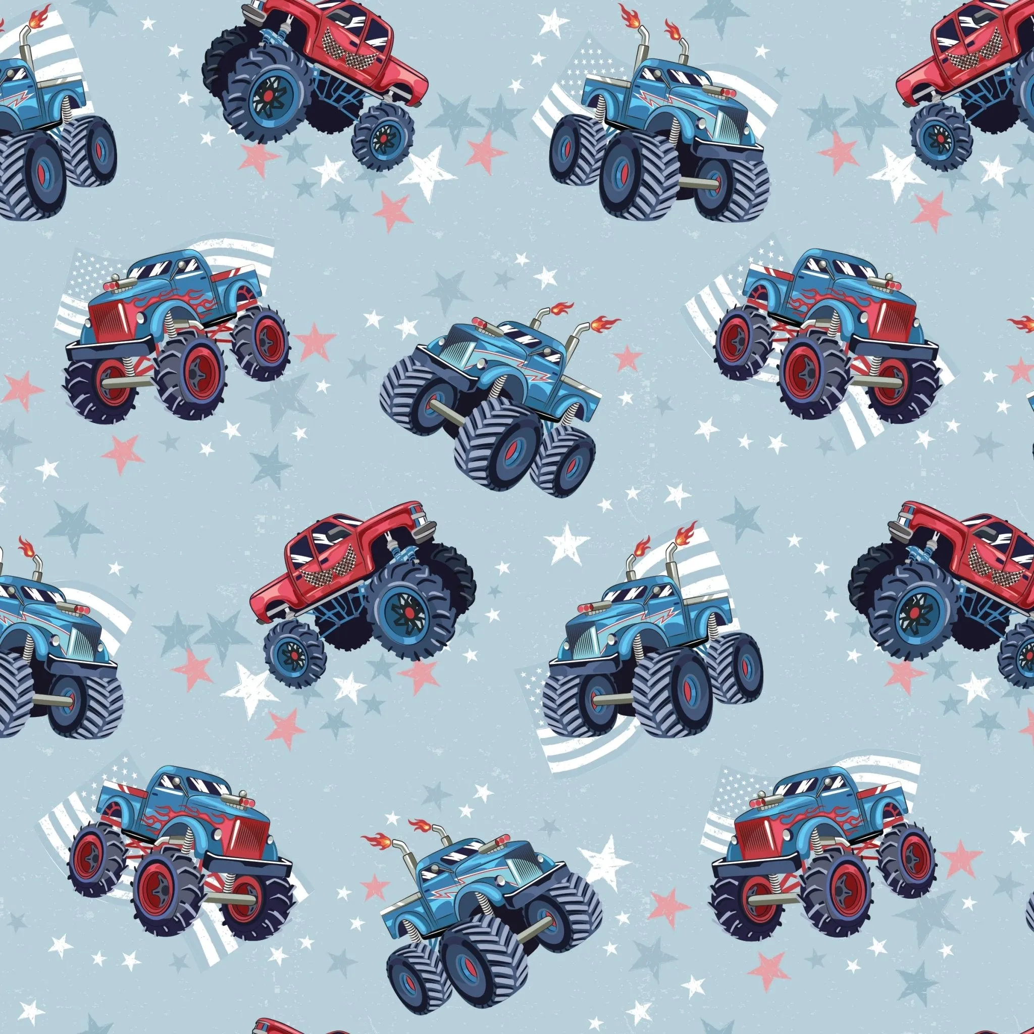 Red, White & Vroom Monster Trucks Short Two-Way Zippy Romper (0-3T)