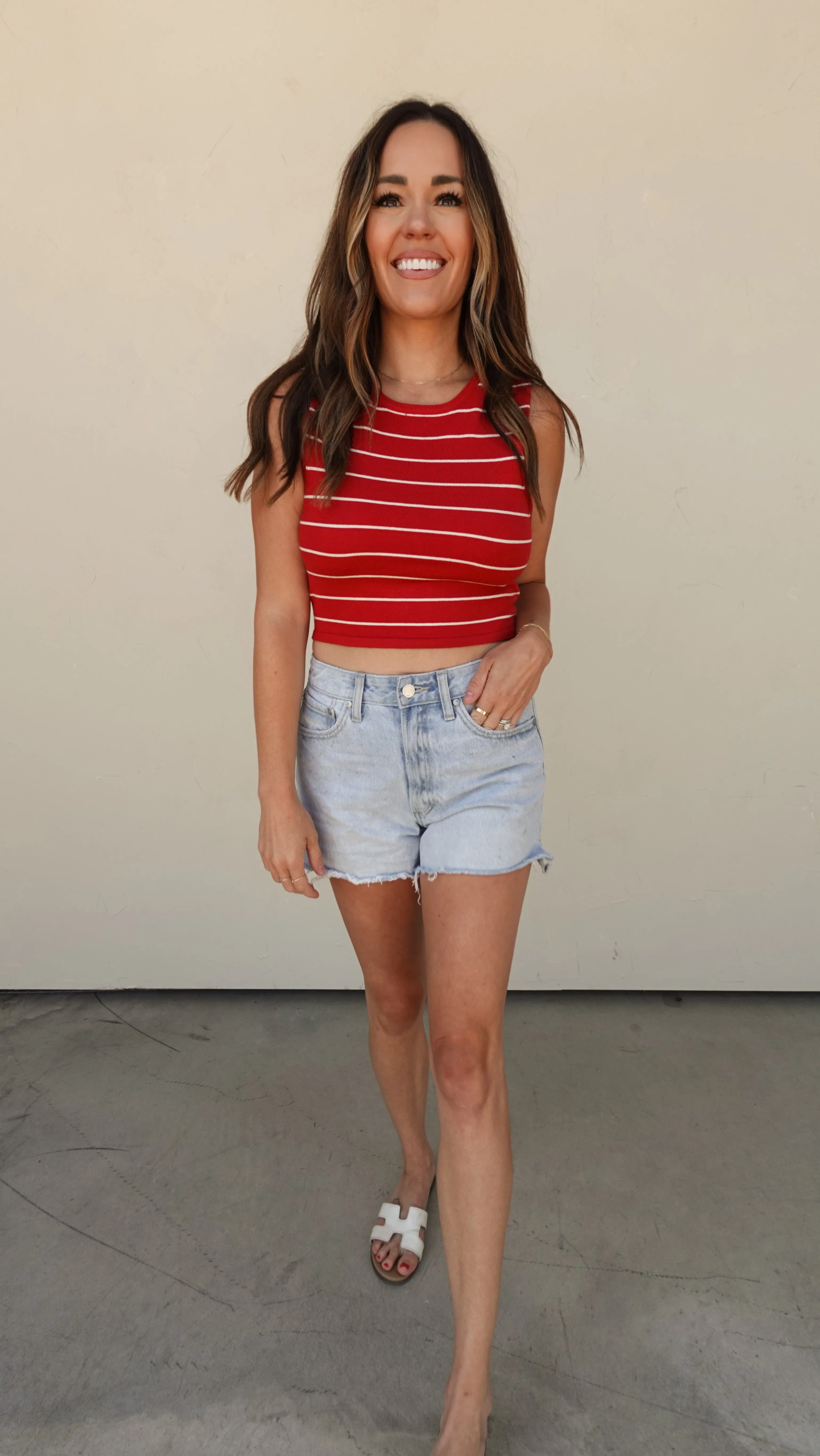 Red/White Striped Sweater Crop Tank