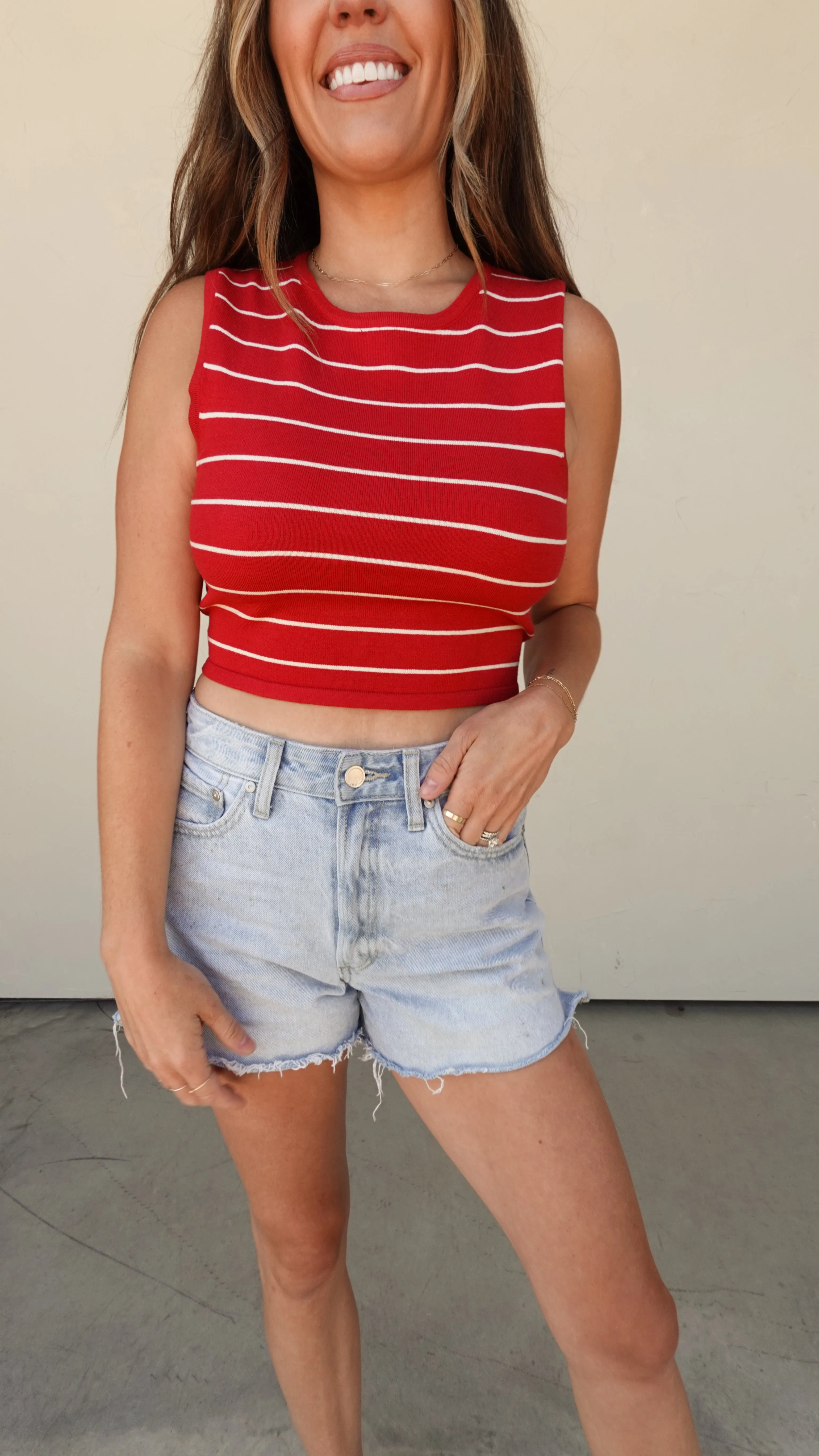 Red/White Striped Sweater Crop Tank