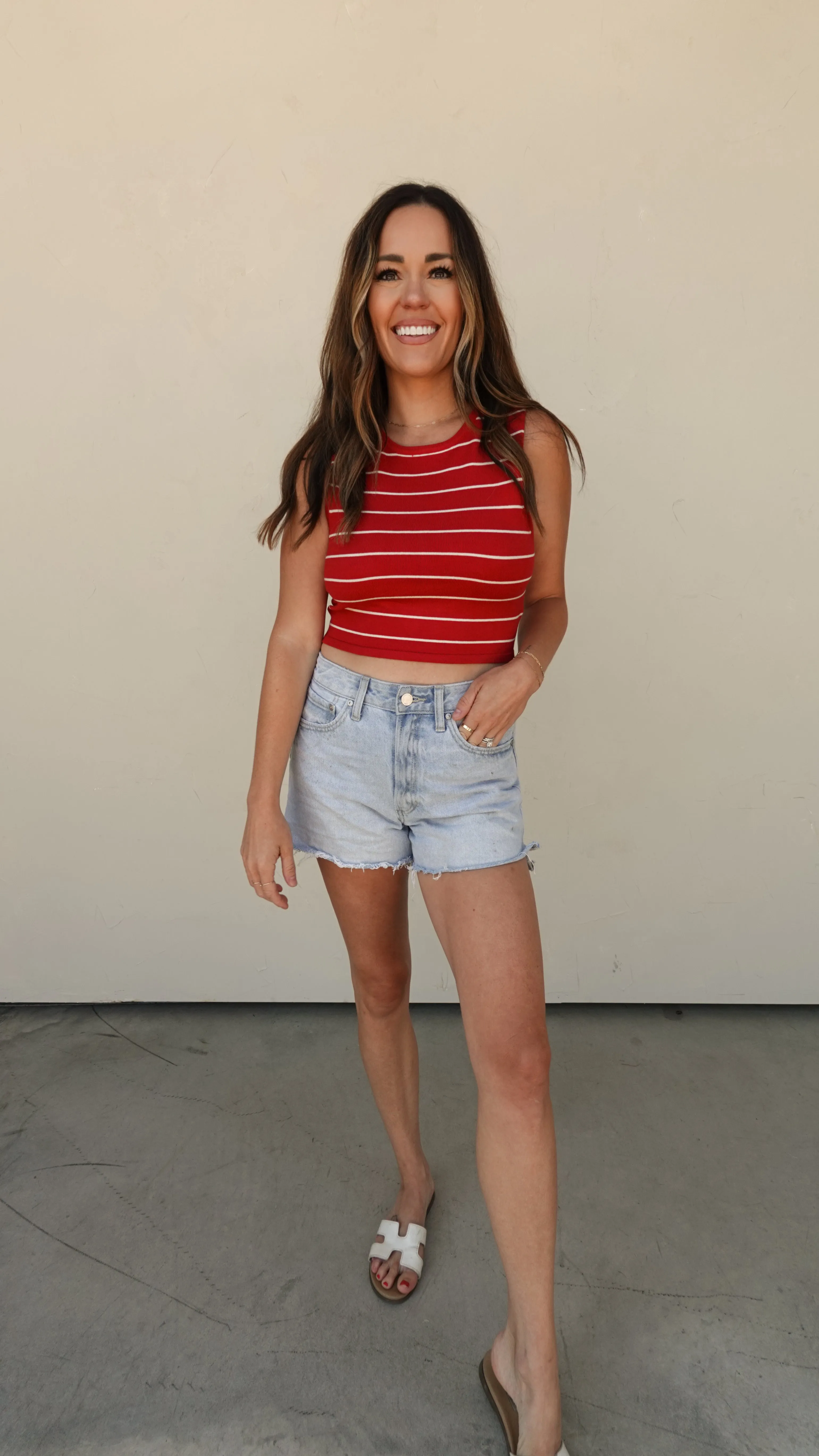 Red/White Striped Sweater Crop Tank