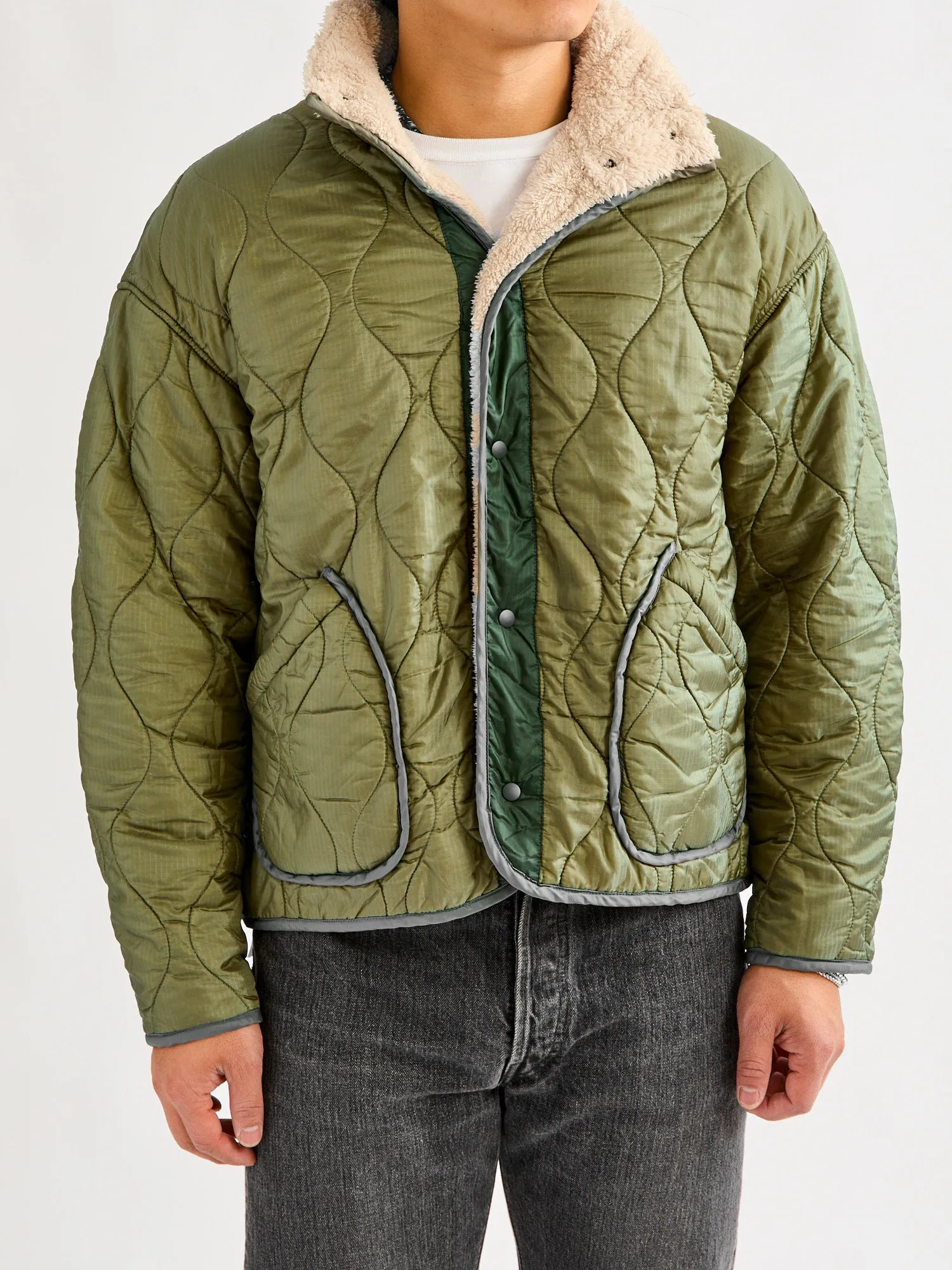 Reversible Nylon Ripstop Boa Liner Jacket in Khaki