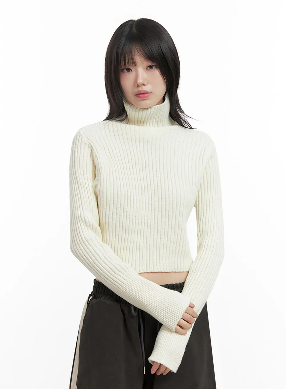 Ribbed Knit Cropped Sweater IN427