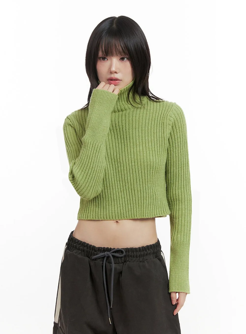 Ribbed Knit Cropped Sweater IN427