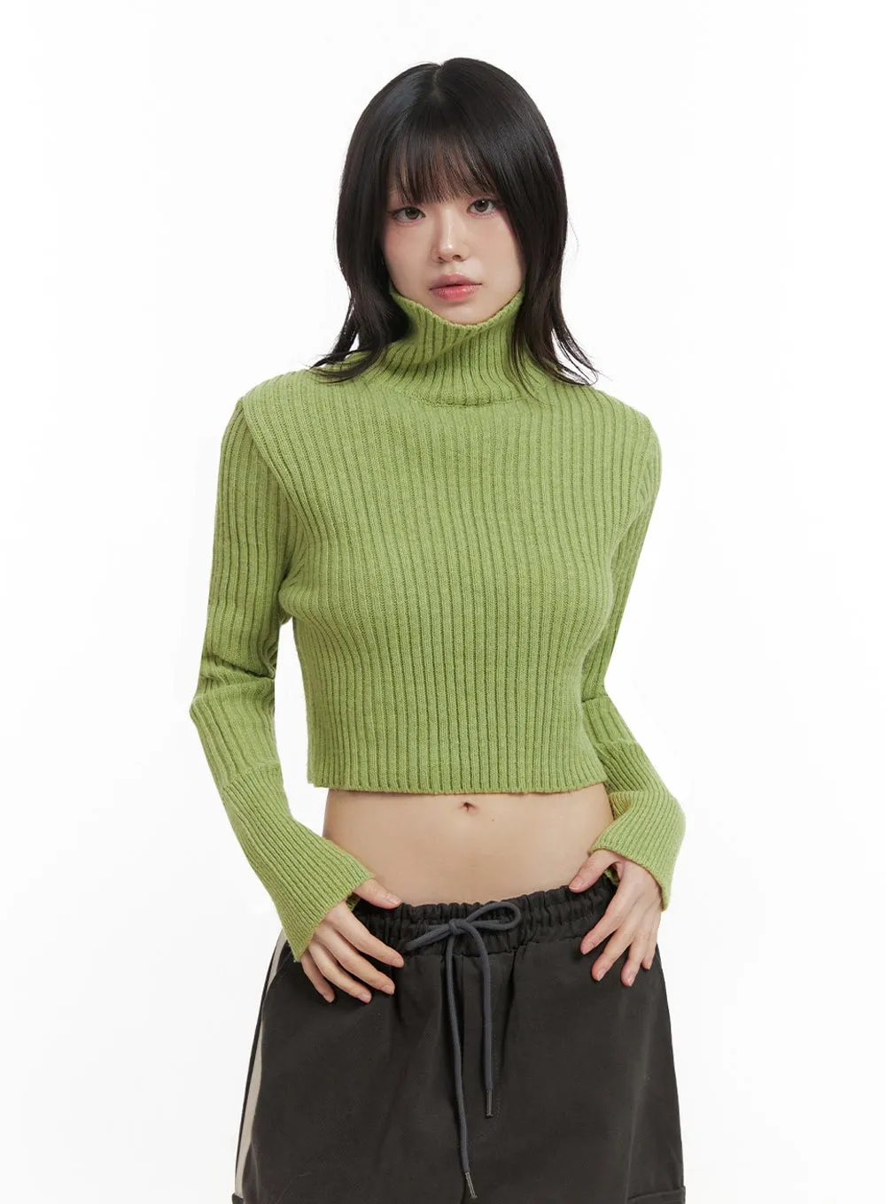 Ribbed Knit Cropped Sweater IN427