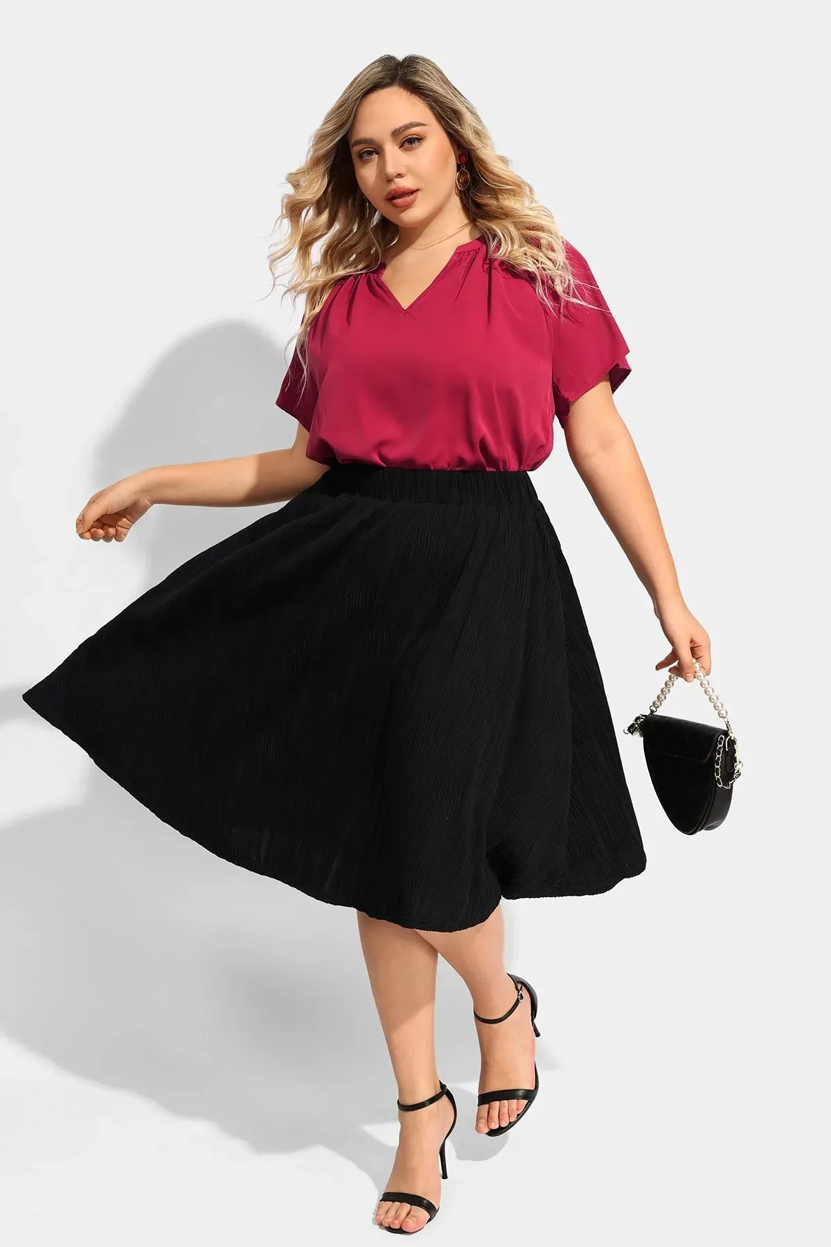 Ritera Supersoft Notched V Neck Pleated T-Shirt