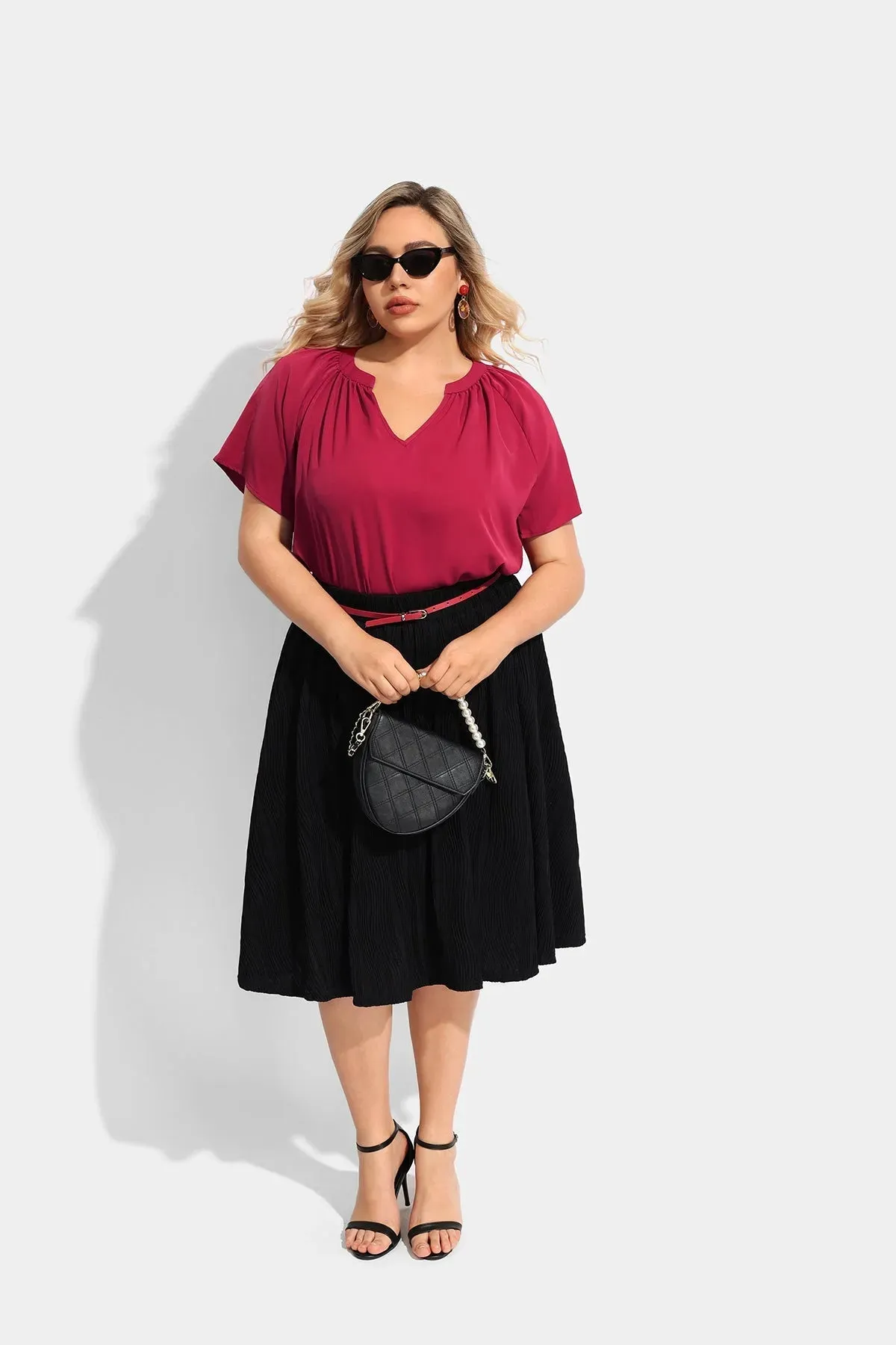 Ritera Supersoft Notched V Neck Pleated T-Shirt