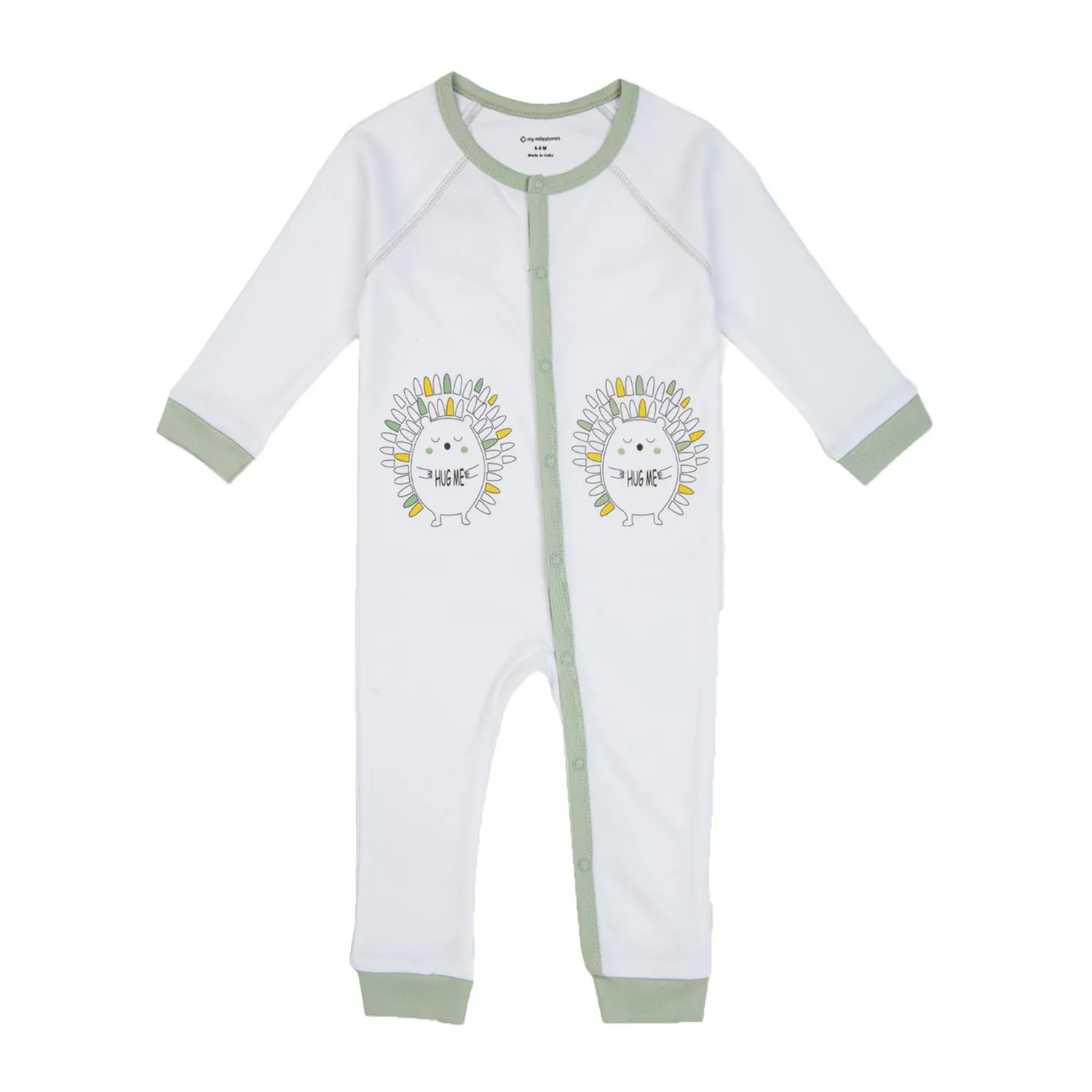 Romper White With Sage Green - Hedgehog Print