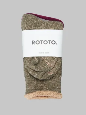 ROTOTO Double Face Crew Socks "Merino Wool & Organic Cotton" Green/Brown