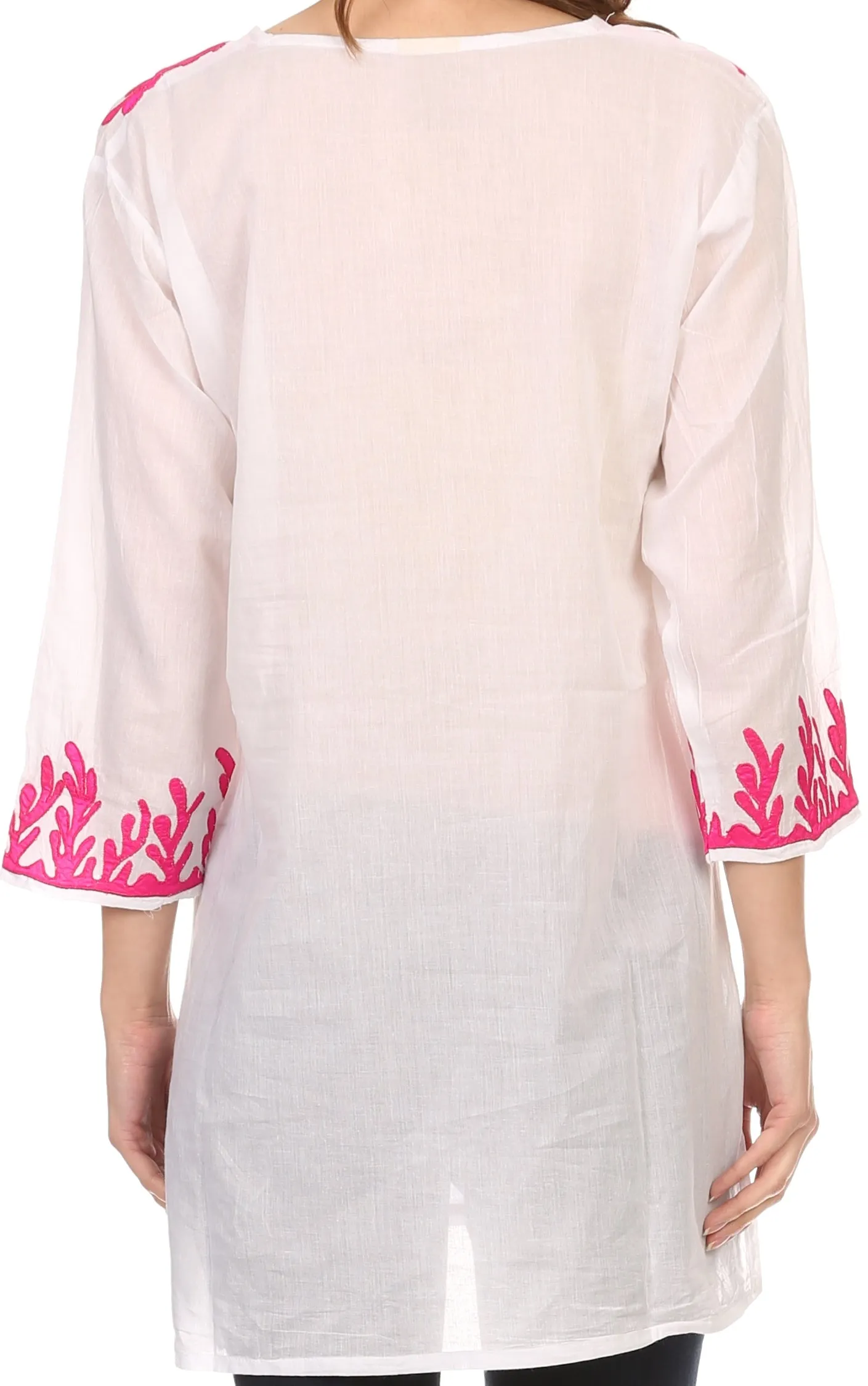 Sakkas Gyan Tunic Blouse Shirt With Long Sleeves And Emrboidery Details