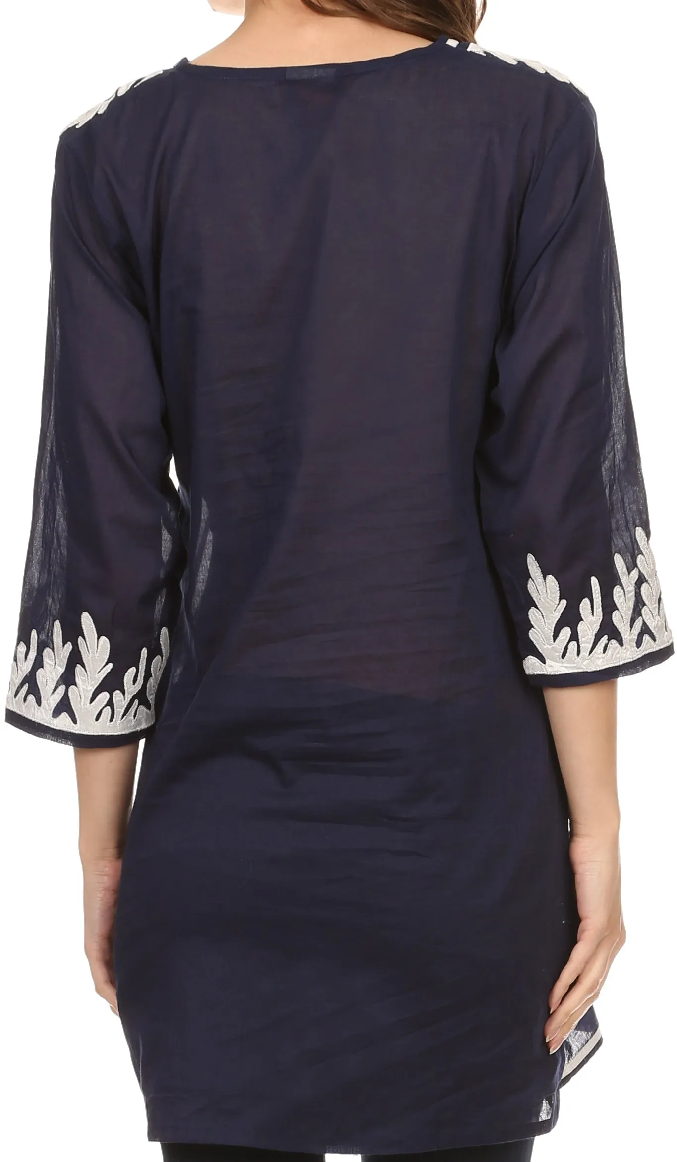 Sakkas Gyan Tunic Blouse Shirt With Long Sleeves And Emrboidery Details