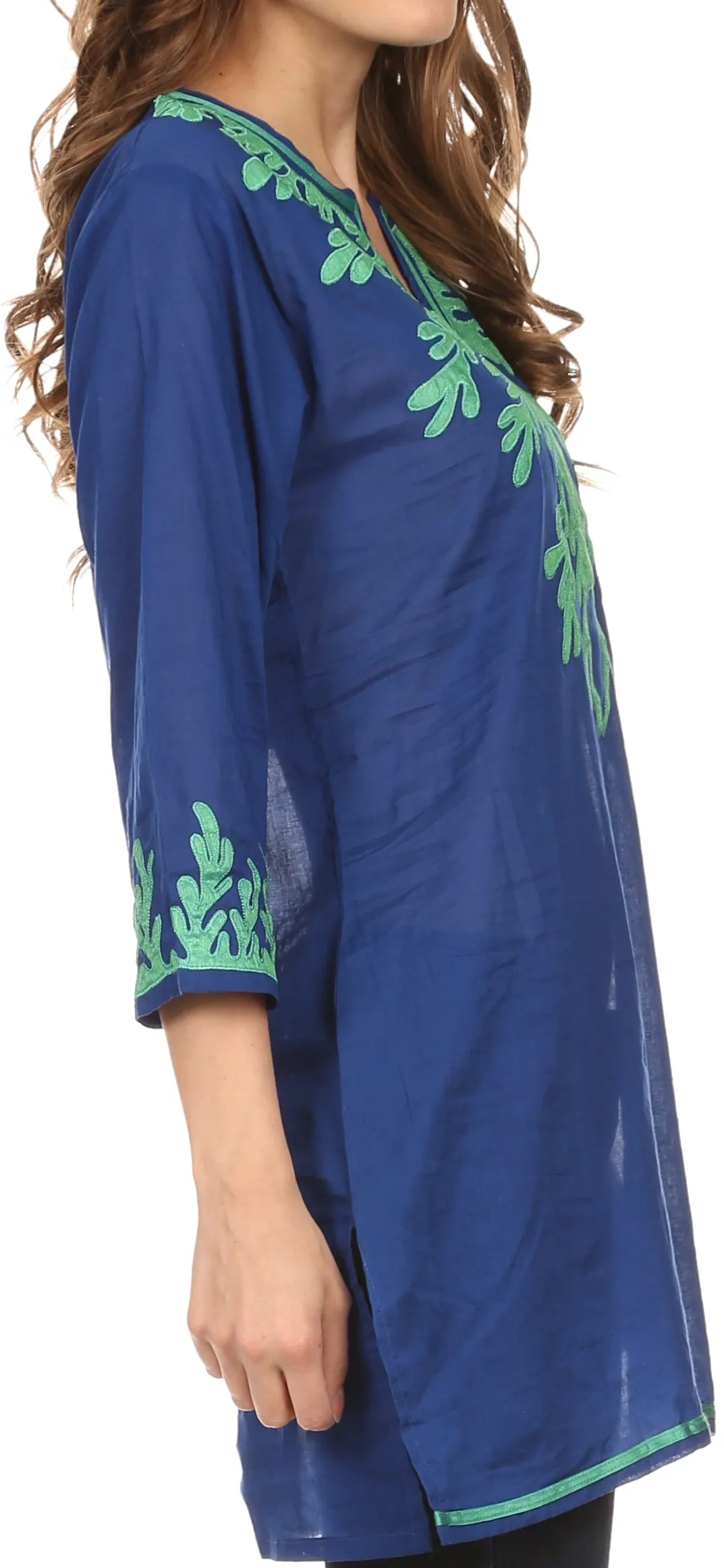 Sakkas Gyan Tunic Blouse Shirt With Long Sleeves And Emrboidery Details