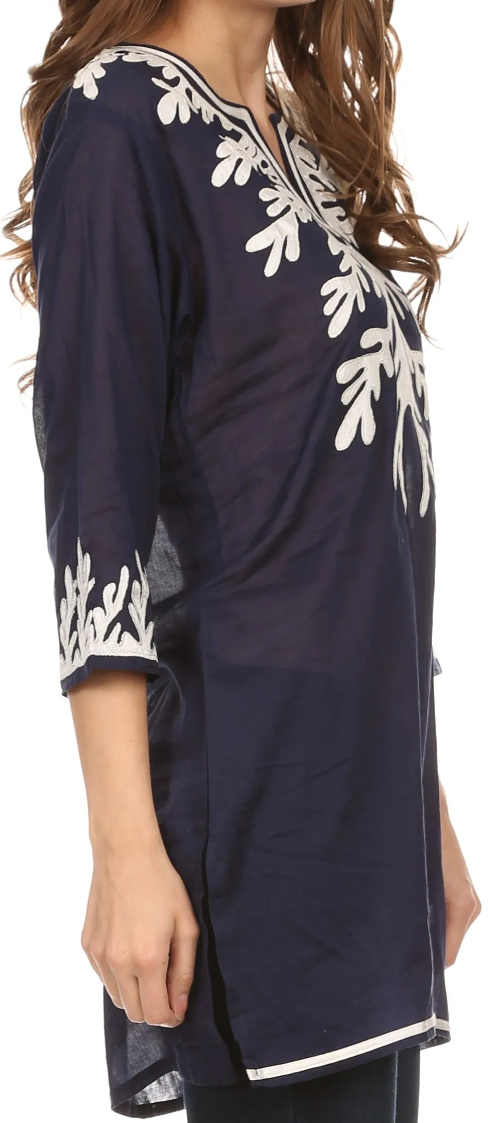 Sakkas Gyan Tunic Blouse Shirt With Long Sleeves And Emrboidery Details