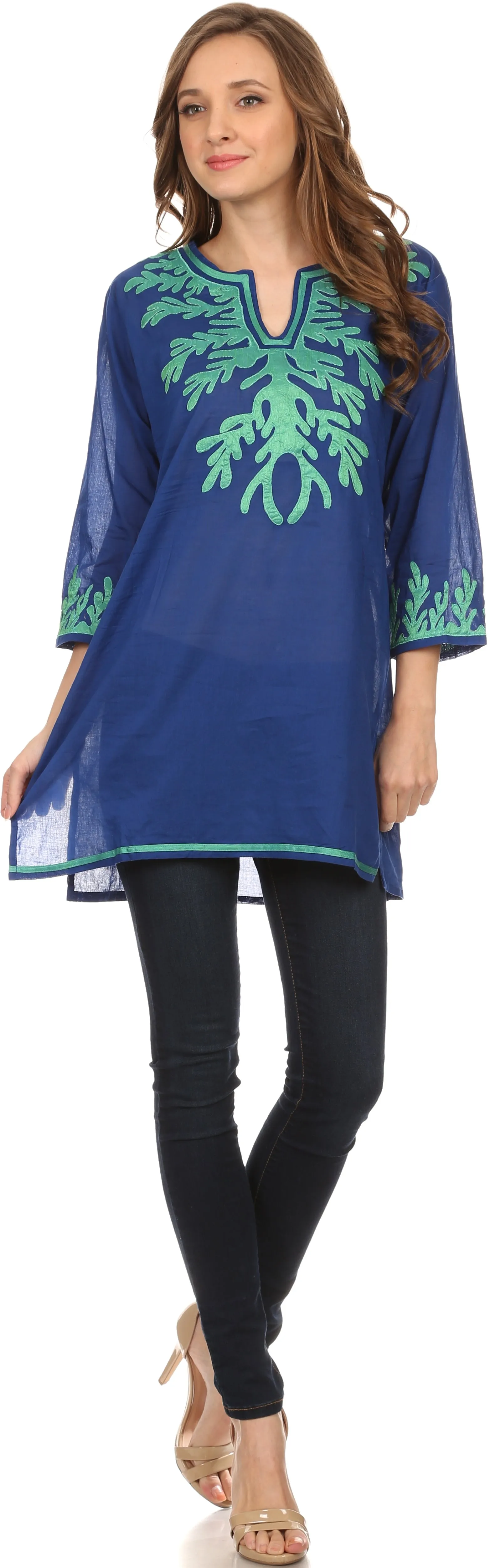 Sakkas Gyan Tunic Blouse Shirt With Long Sleeves And Emrboidery Details