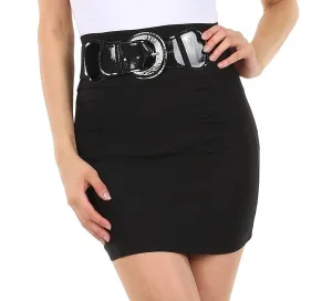 Sakkas Petite Shirred Stretch Pencil Short Skirt with Wide Belt