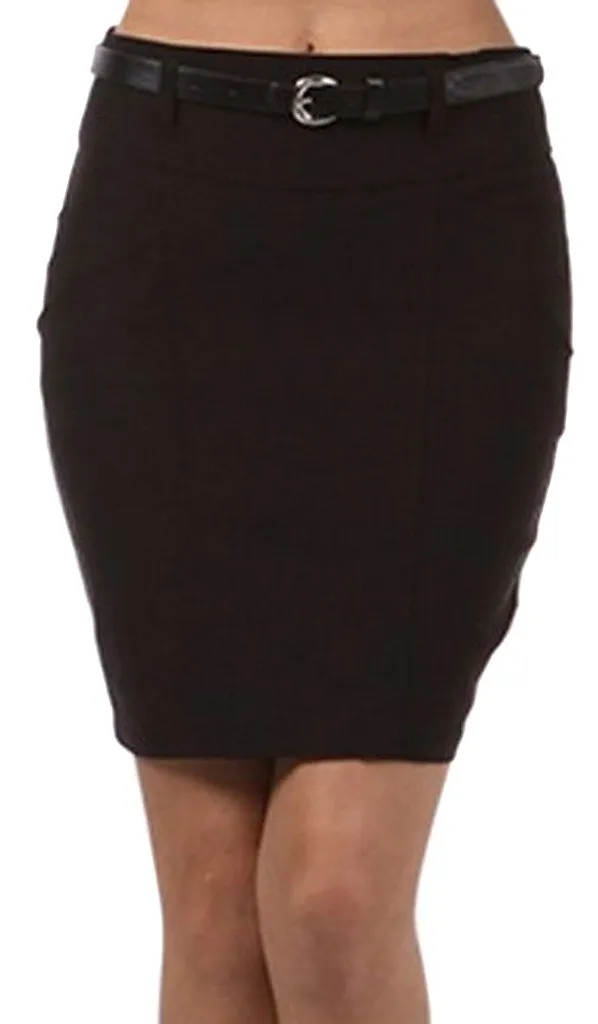 Sakkas Petite Stretch Short Pencil Skirt with Skinny Belt