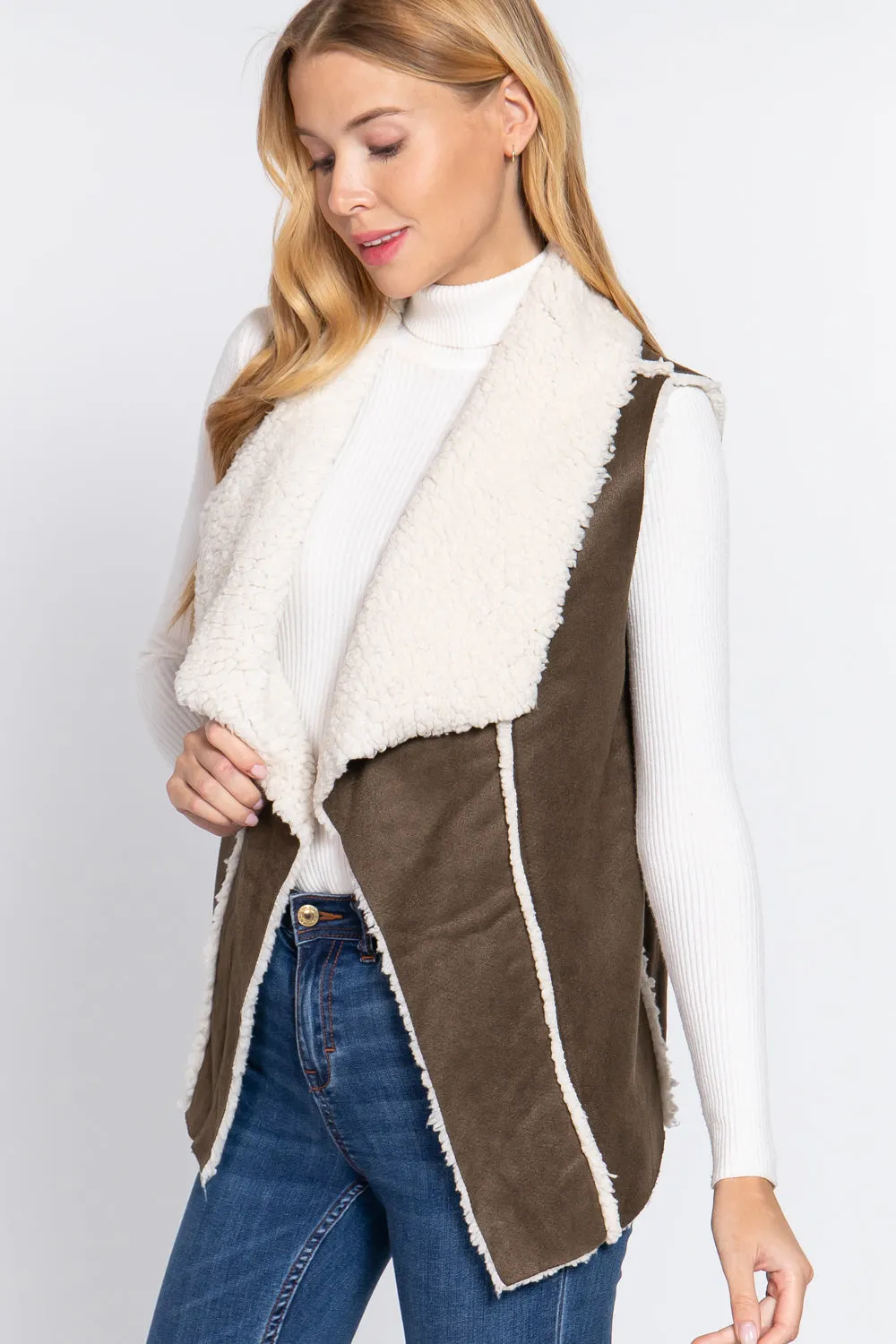 Shawl Faux Suede Fur Bonded Vest - 3 colors