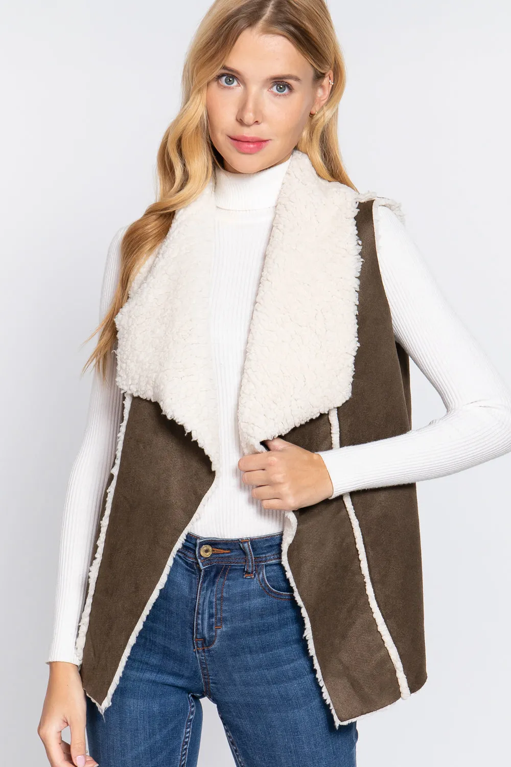 Shawl Faux Suede Fur Bonded Vest - 3 colors