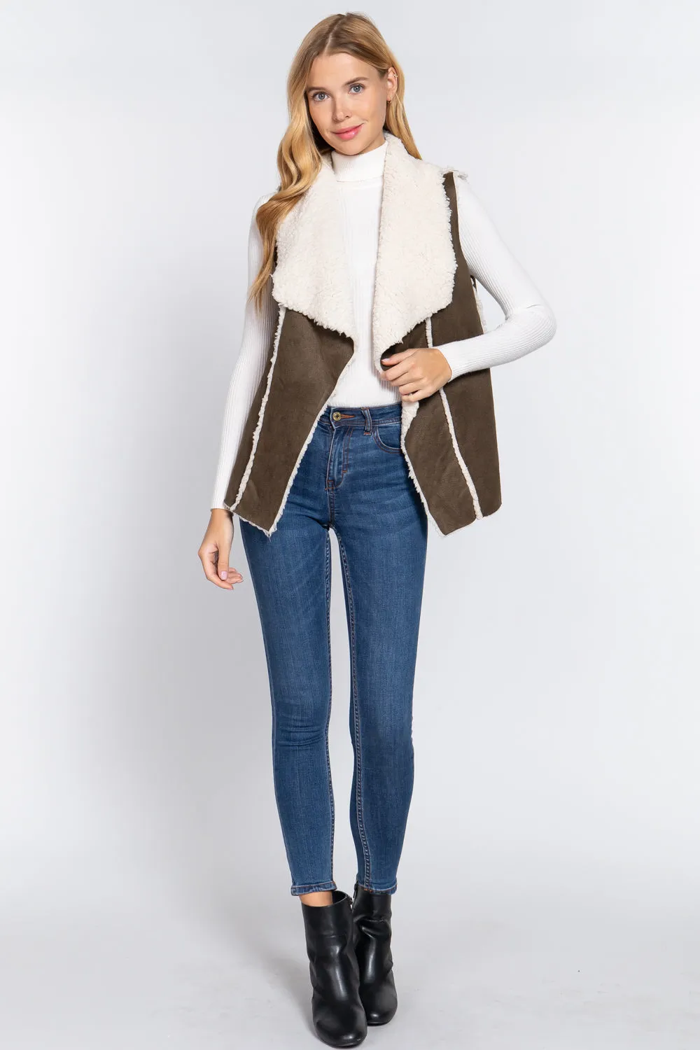 Shawl Faux Suede Fur Bonded Vest - 3 colors