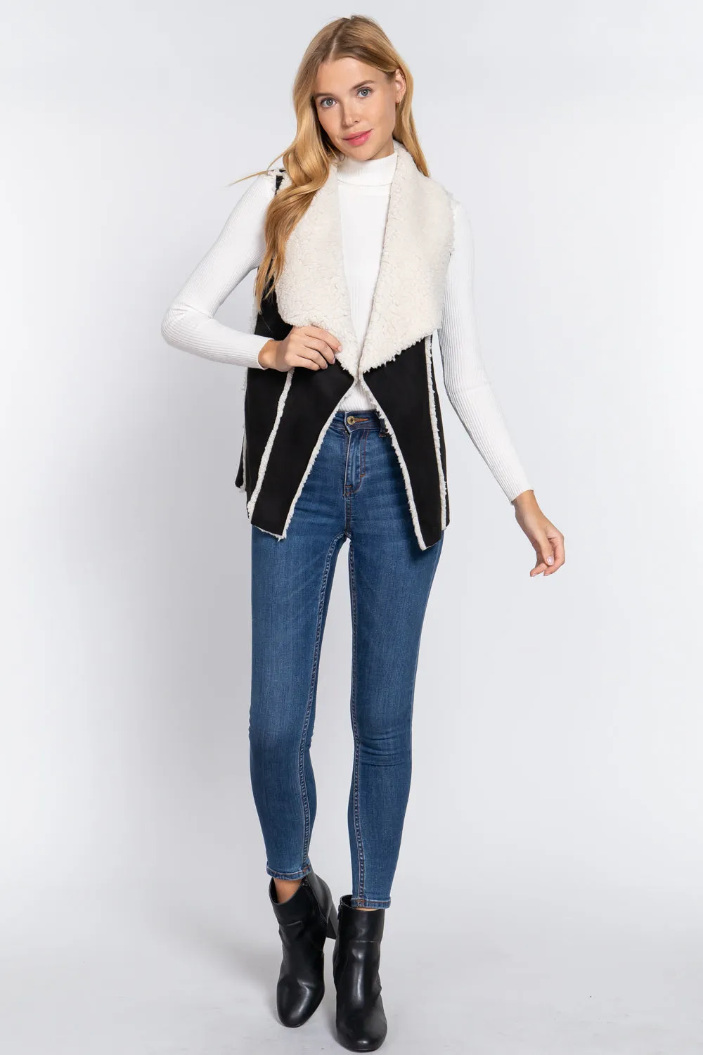 Shawl Faux Suede Fur Bonded Vest - 3 colors