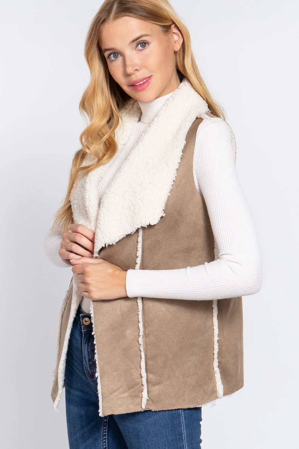 Shawl Faux Suede Fur Bonded Vest - 3 colors