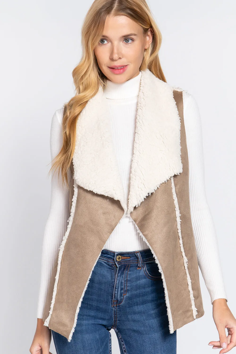 Shawl Faux Suede Fur Bonded Vest - 3 colors