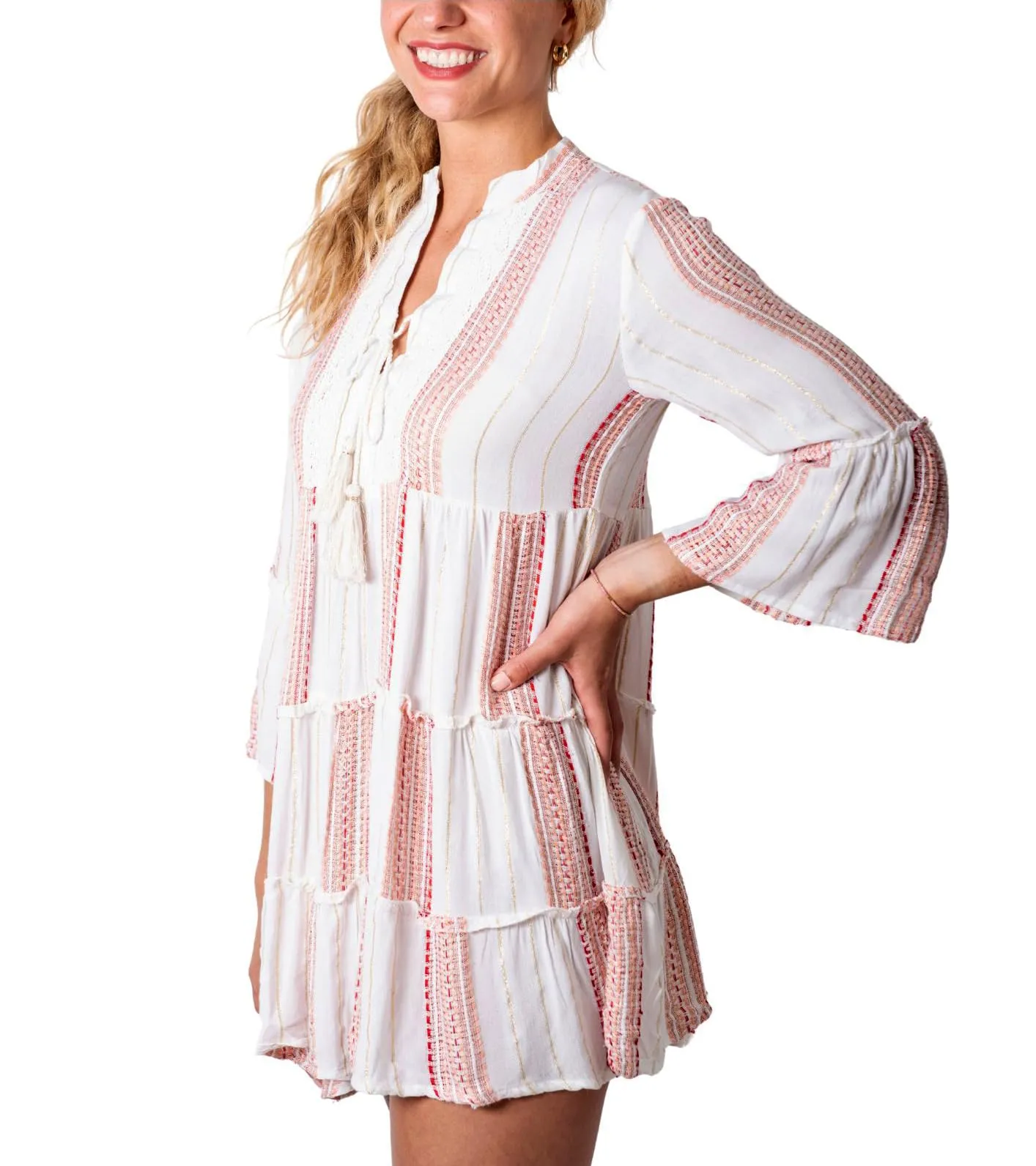 Short Babydoll Embroidered Tunic Dress