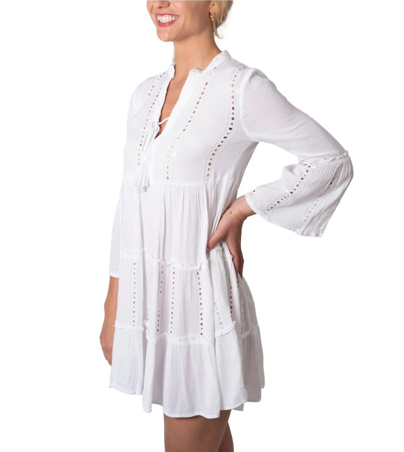 Short Babydoll Embroidered Tunic Dress