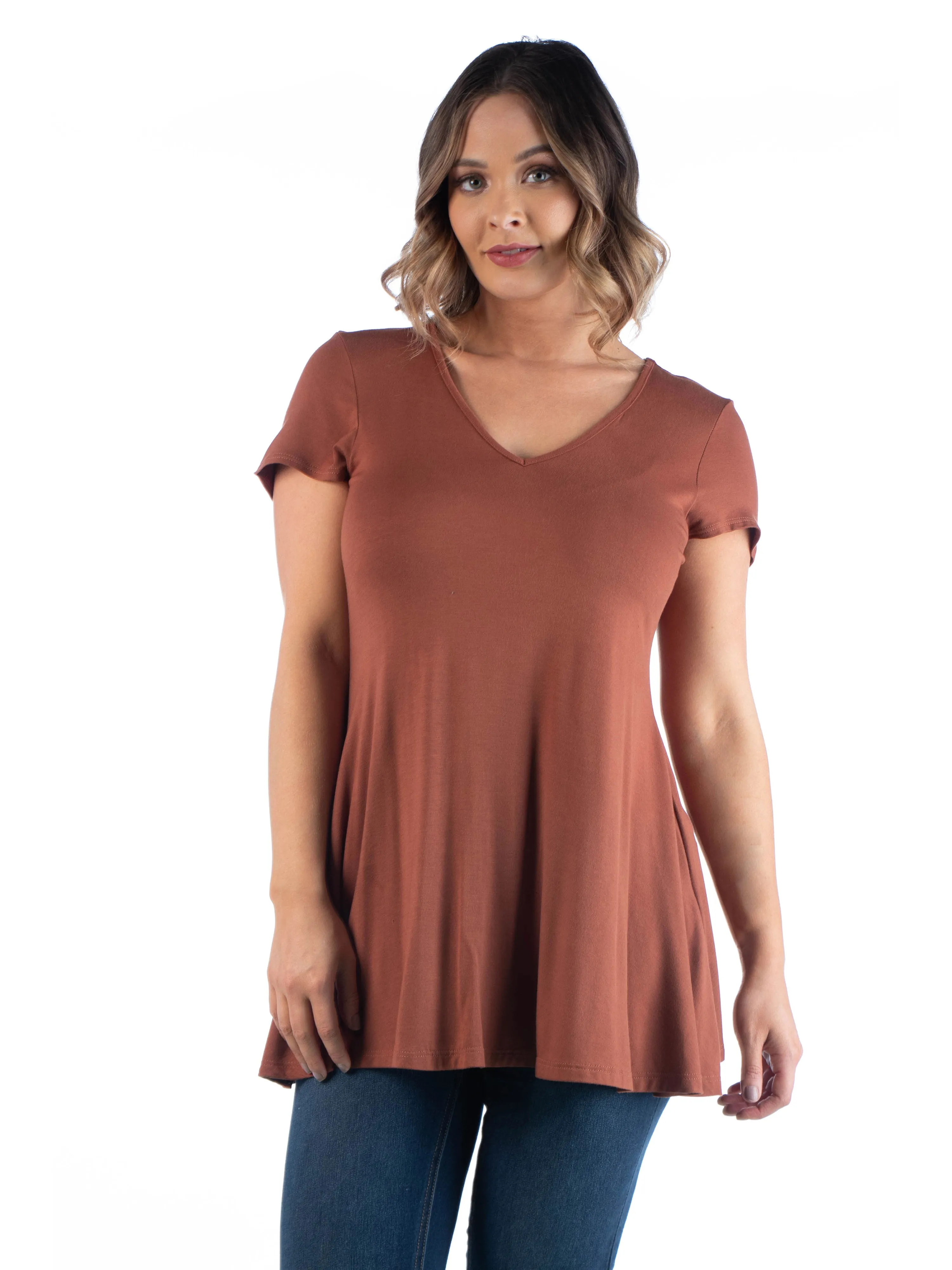 Short Sleeve Plus Size V Neck Tunic T Shirt